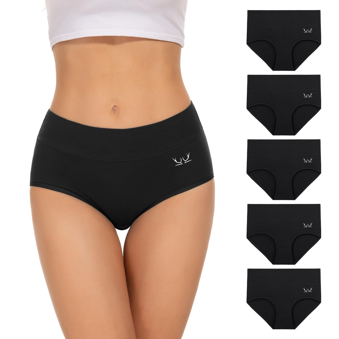 TANSTC Women’s Underwear 5-Pack High Waist Stretch Cotton Panties