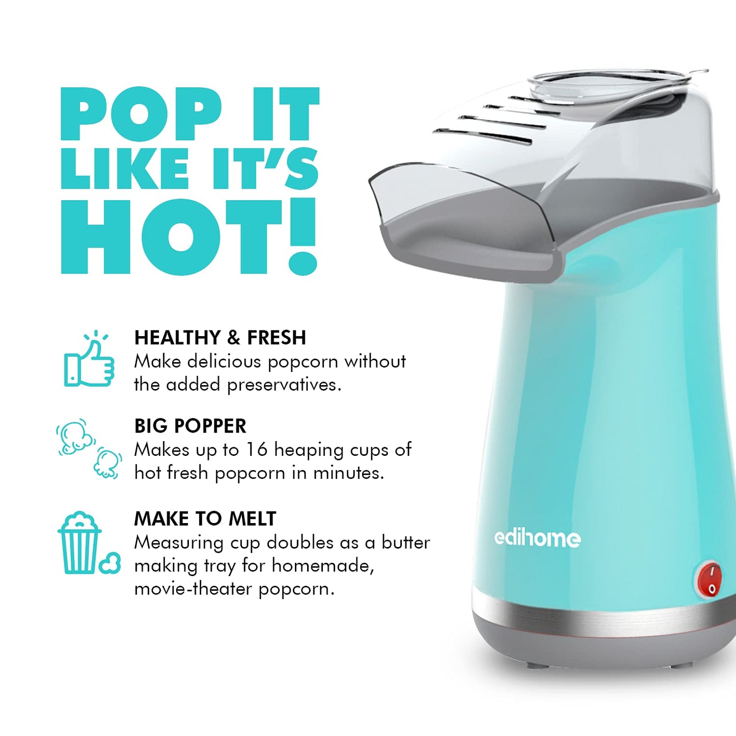 Edihome, Popcornmaschine, Popkornmaschinene, Elektrischer Popcorn Maker, 1200 W, Inklusive Dosierlöffel, Popkorn fertig in 2 Minuten, Heimkino, Series (Rot)