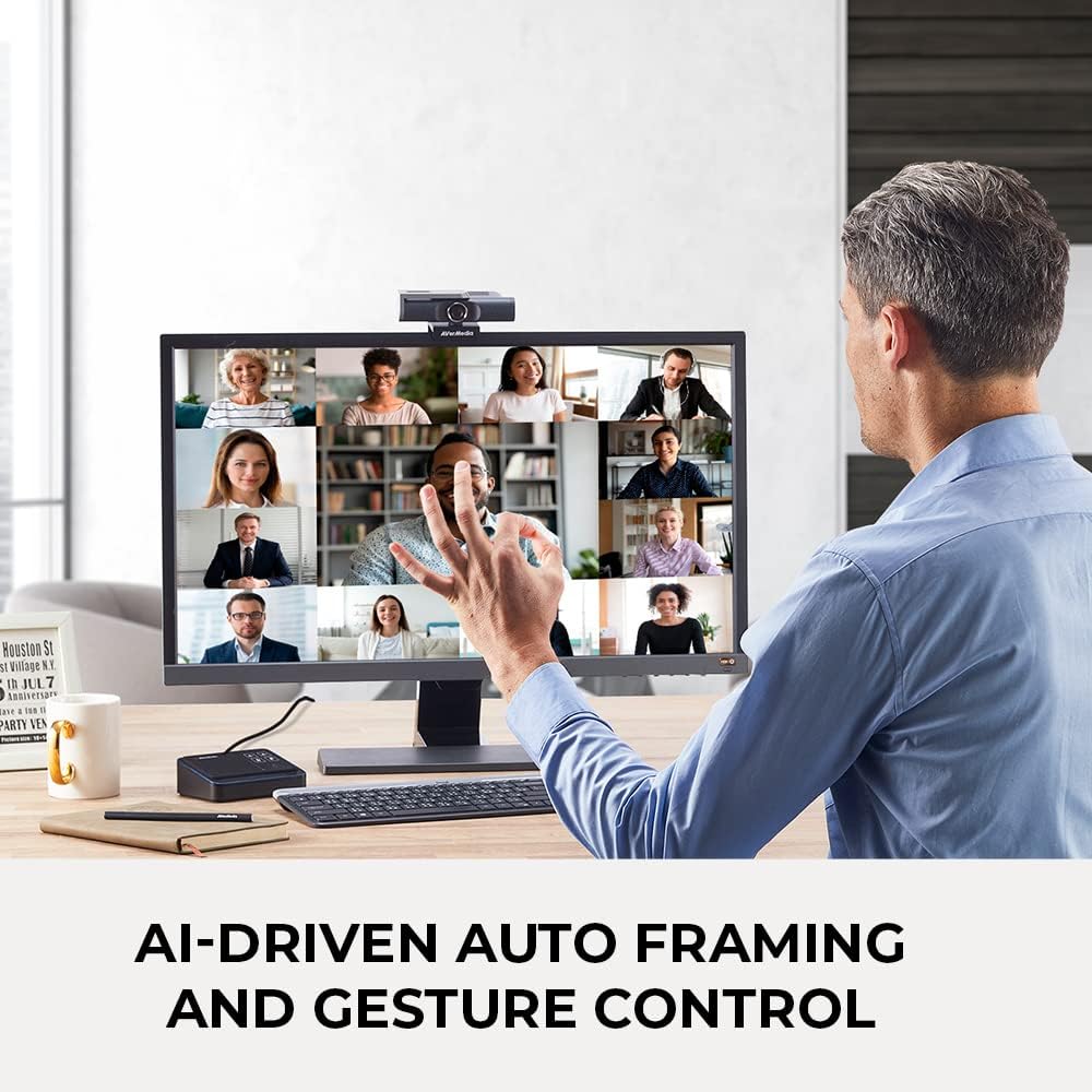 AverMedia PW515 4K Ultra HD Auto Focus Business Webcam - AI Controlled Solution Image and Lighting Adjustment 100° Wide FoV for Video Conferencing and Virtual Meeting Zoom Team Skype PC Mac