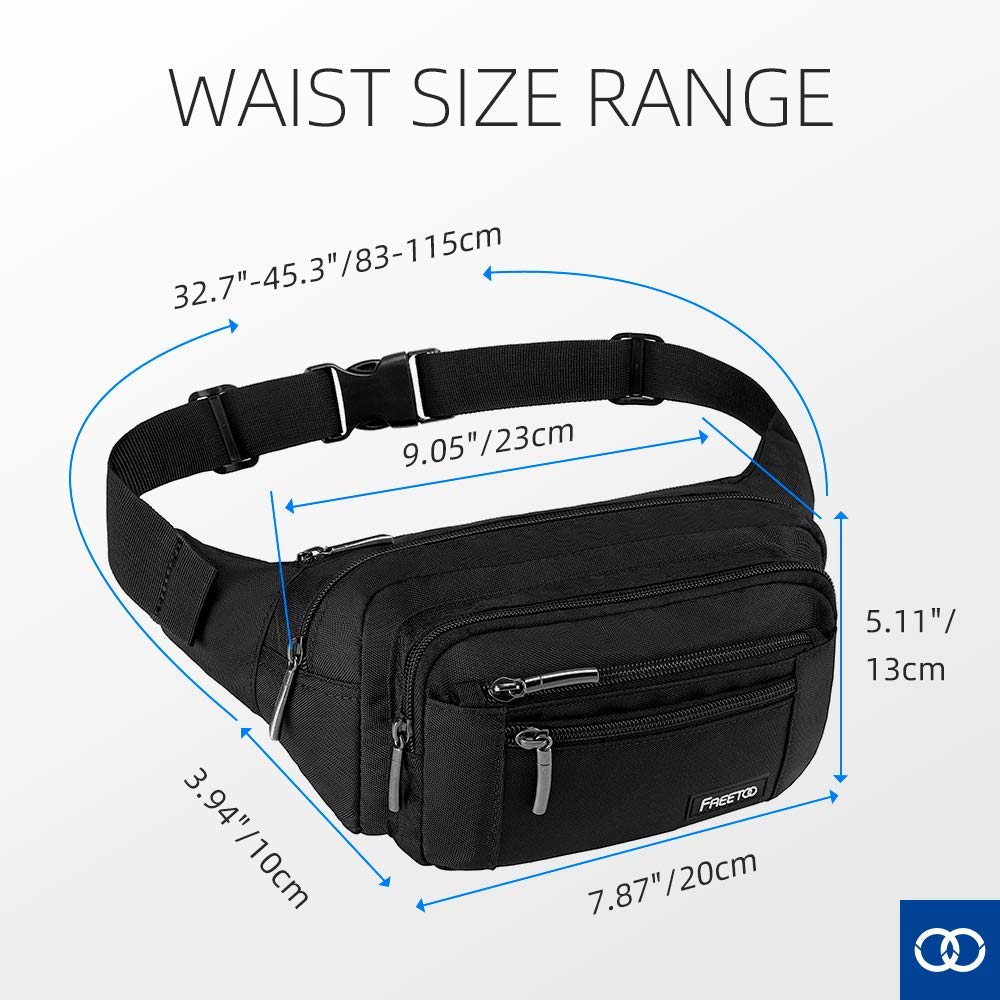 FREETOO Waist Bag – Waterproof Fanny Pack with 6 Zippered Pockets