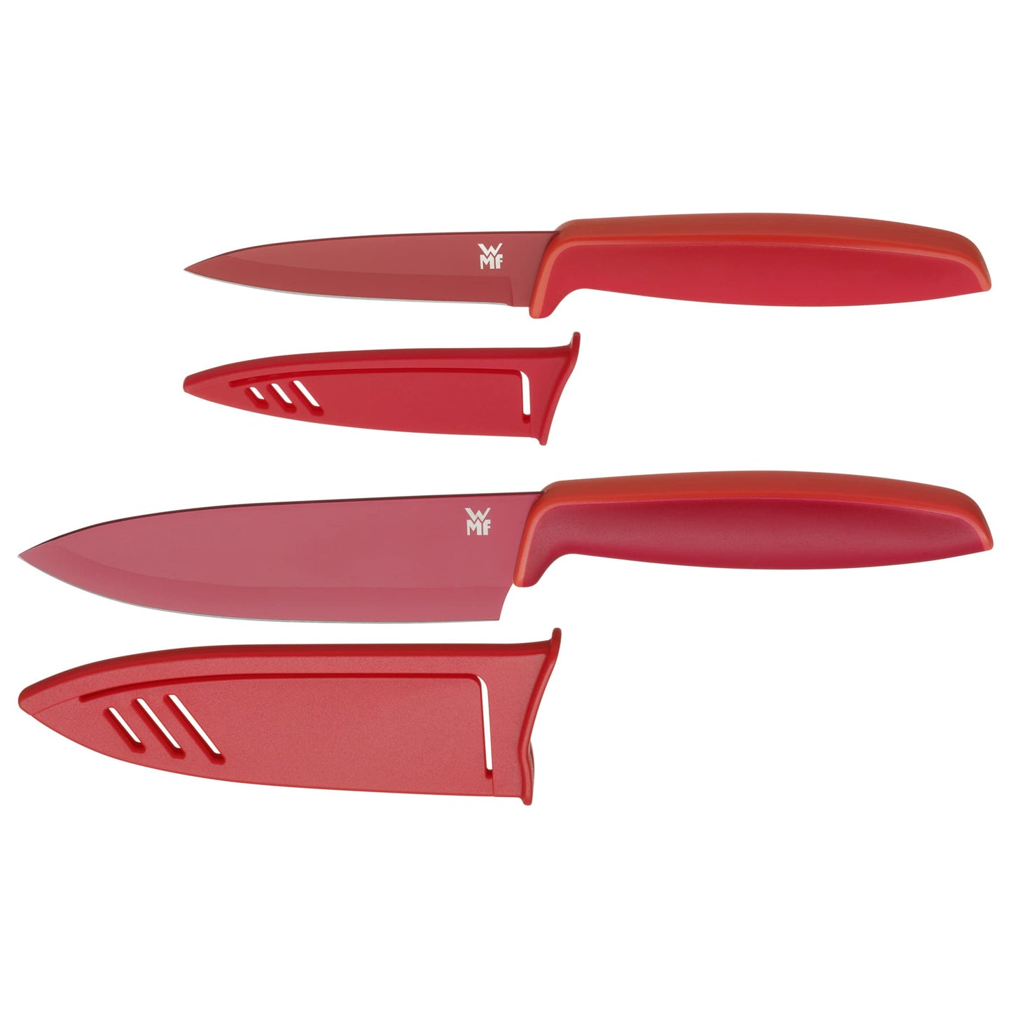 WMF Touch Messerset 2-teilig, Küchenmesser mit Schutzhülle, Spezialklingenstahl antihaftbeschichtet, scharf, Kochmesser, Gemüsemesser, schwarz
