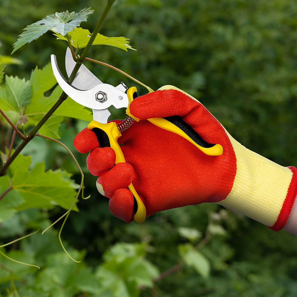 OFFCUP Gartenschere, Bypass Baumschere Bequeme, Stahl-klingen Blumenschere Und Ein Paar Grüne Handschuhe, Antihaftbeschichtet Rebschere, Edelstahl-klingen Rosenschere Für Frische Äste Und Zweige