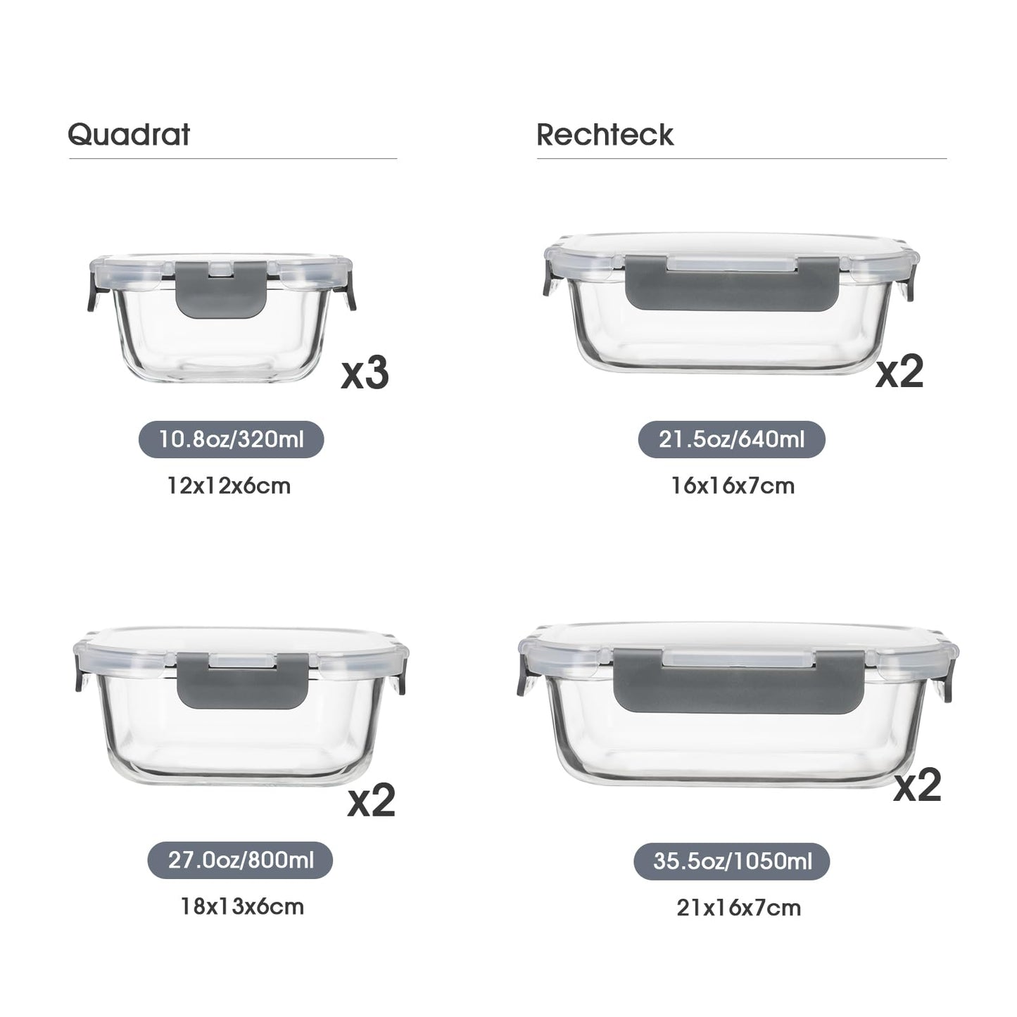 GENICOOK Frischhaltedose aus Glas/Glasbehälter mit Deckel/Vorratsdosen/Aufbewahrungsbehälter/Lebensmittelbehälter für Küche(9 Vorratsdosen mit 9 Deckel)