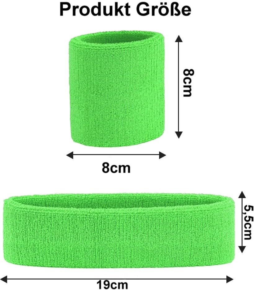 Hatstar 3-teiliges Schweißband Set | 1x Stirnband + 2X Schweißbänder für Handgelenke | Stirnband Damen & Herren | Accessoire für Karneval & Fasching Aerobic Kostüm