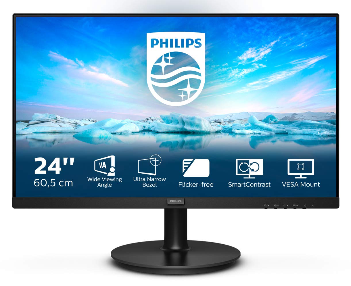 Philips 241V8L - 24 Inch FHD Monitor, AdaptiveSync (1920 x 1080, 75 Hz, VGA, HDMI) Black