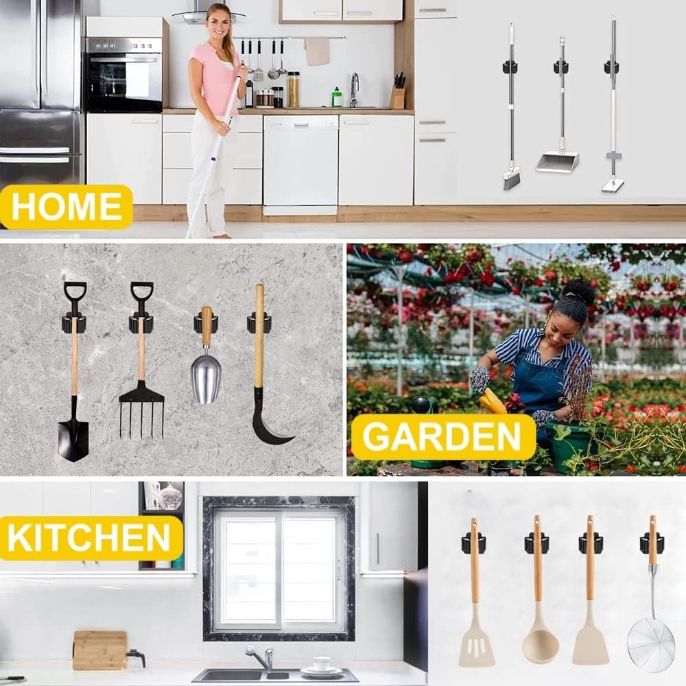 KAHEIGN 12Pcs Gerätehalter Set, Besenhalterung Wand Gartengerätehalter Besenhalter Wand, Edelstahl Wandhalterung für Wischmopp, Besen, Schaufel, Gartengeräte, Werkzeughalter Zuhause Garten
