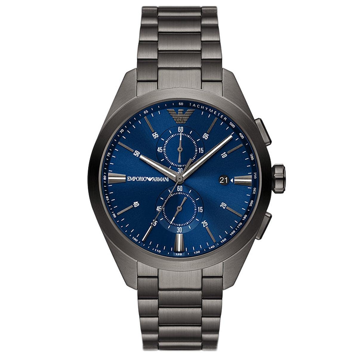 Emporio Armani Uhr für Männer, 2 Unterzifferblätter Chronographenwerk und 43mm Gehäusegröße mit Edelstahl-, Leder- oder Silikonarmband