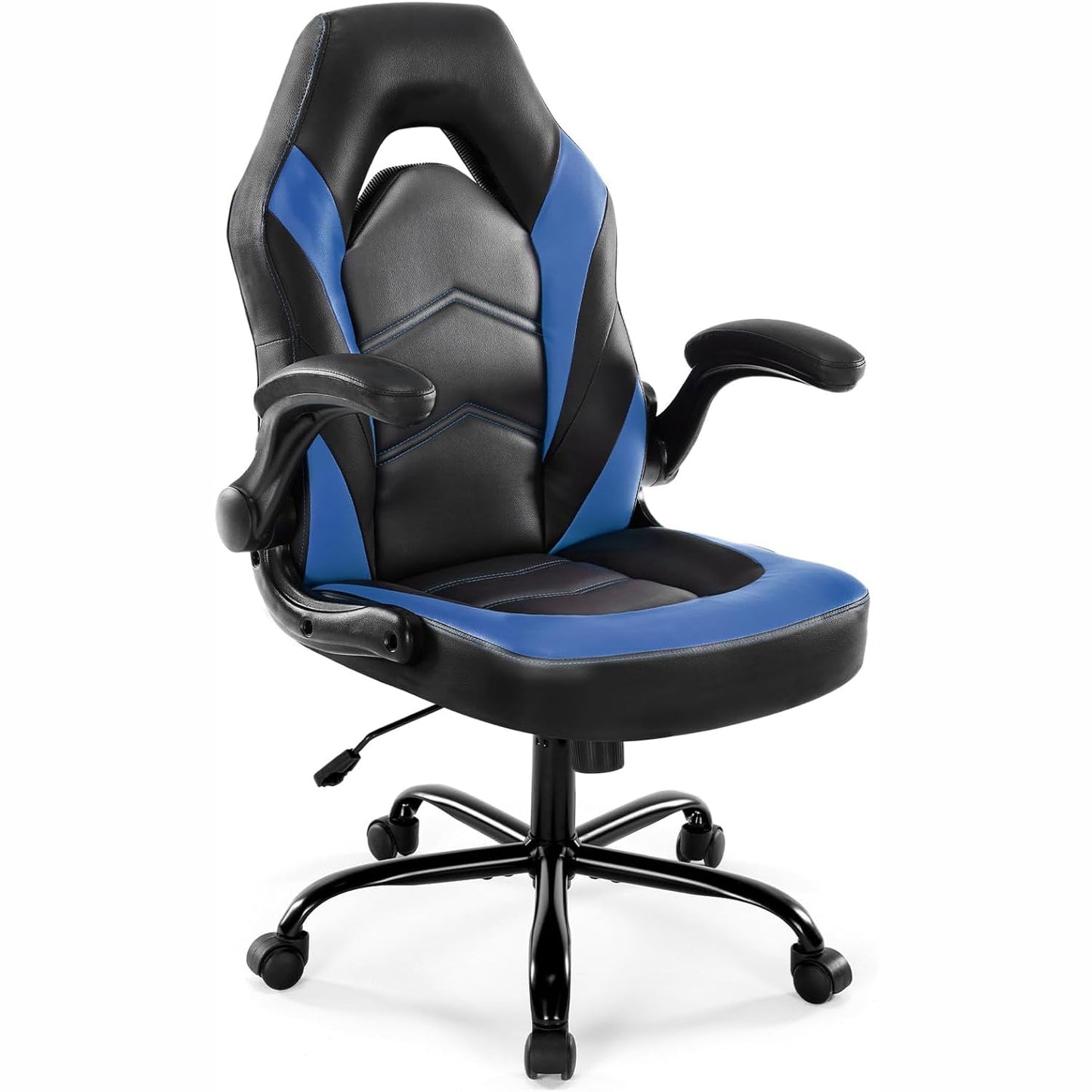 DUMOS Gaming Chair - Ergonomic Gaming Chair, Adjustable Swivel Gaming Chair Made of PU Leather with Folding Armrests, Suitable for Home, Offices etc. (Black-Gray)