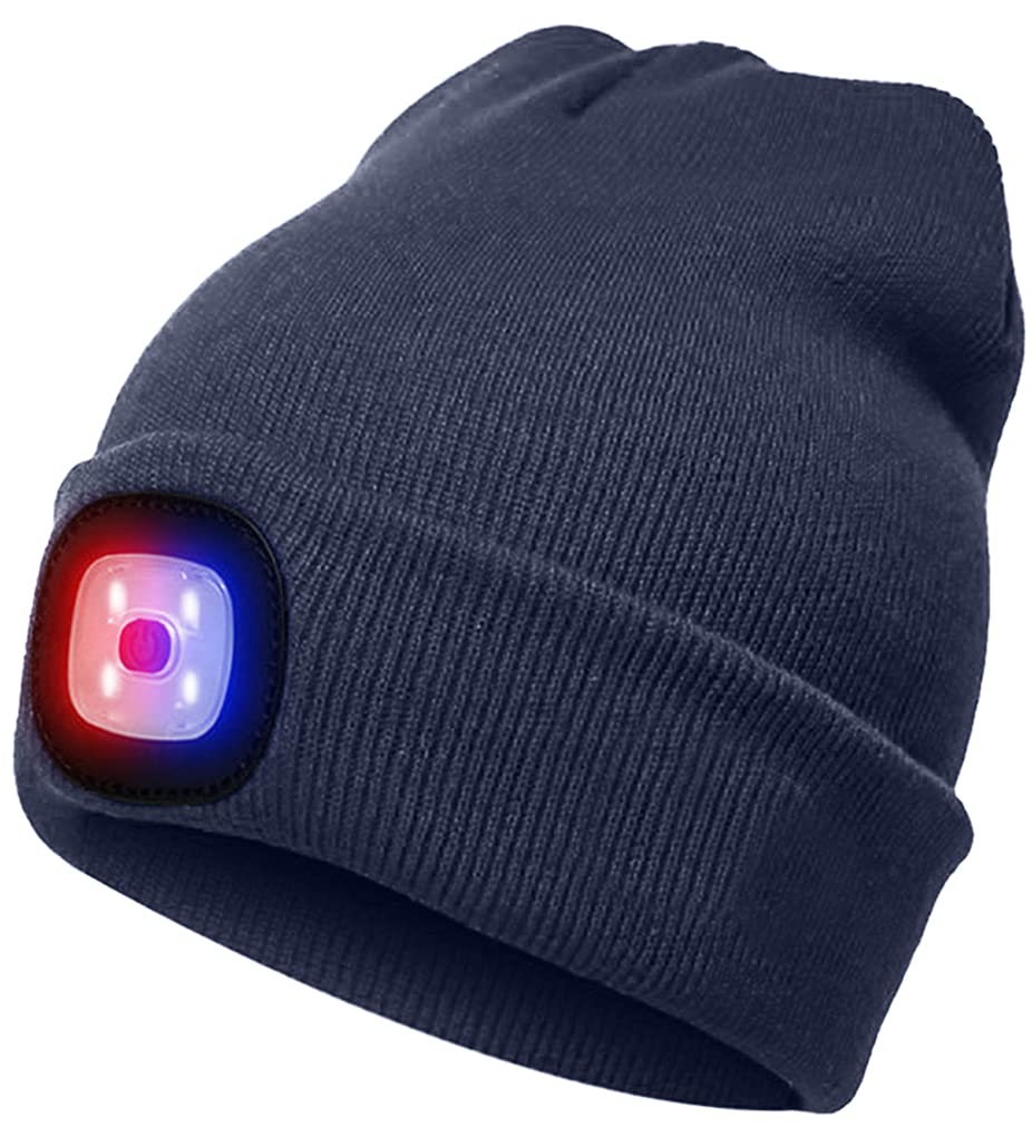 ATNKE LED Beleuchtete Mütze,Wiederaufladbare USB 4 LED Rot und Blau Leuchten Blinkender Laufmütze mit Licht Extrem Heller Lampe Winter Warme für Herren und Damen Geschenke