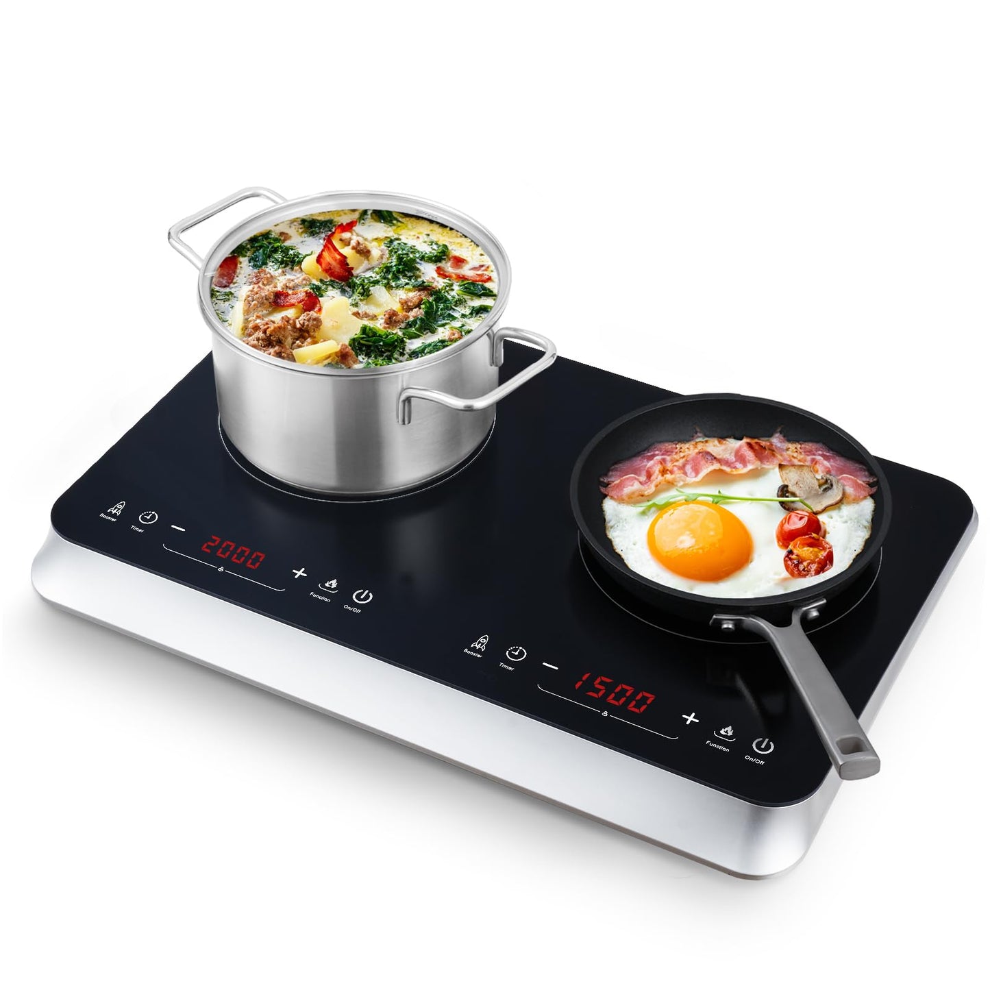 COOKTRON Induktionskochfeld 2 Platten Mobil, 3500W Doppel-Induktionskochplatte mit 6 Leistungsstufen, 10 Temperaturstufen, 3-Stunden-Timer, Touch-Steuerung, Ideal für Camping und Küche, Schwarz