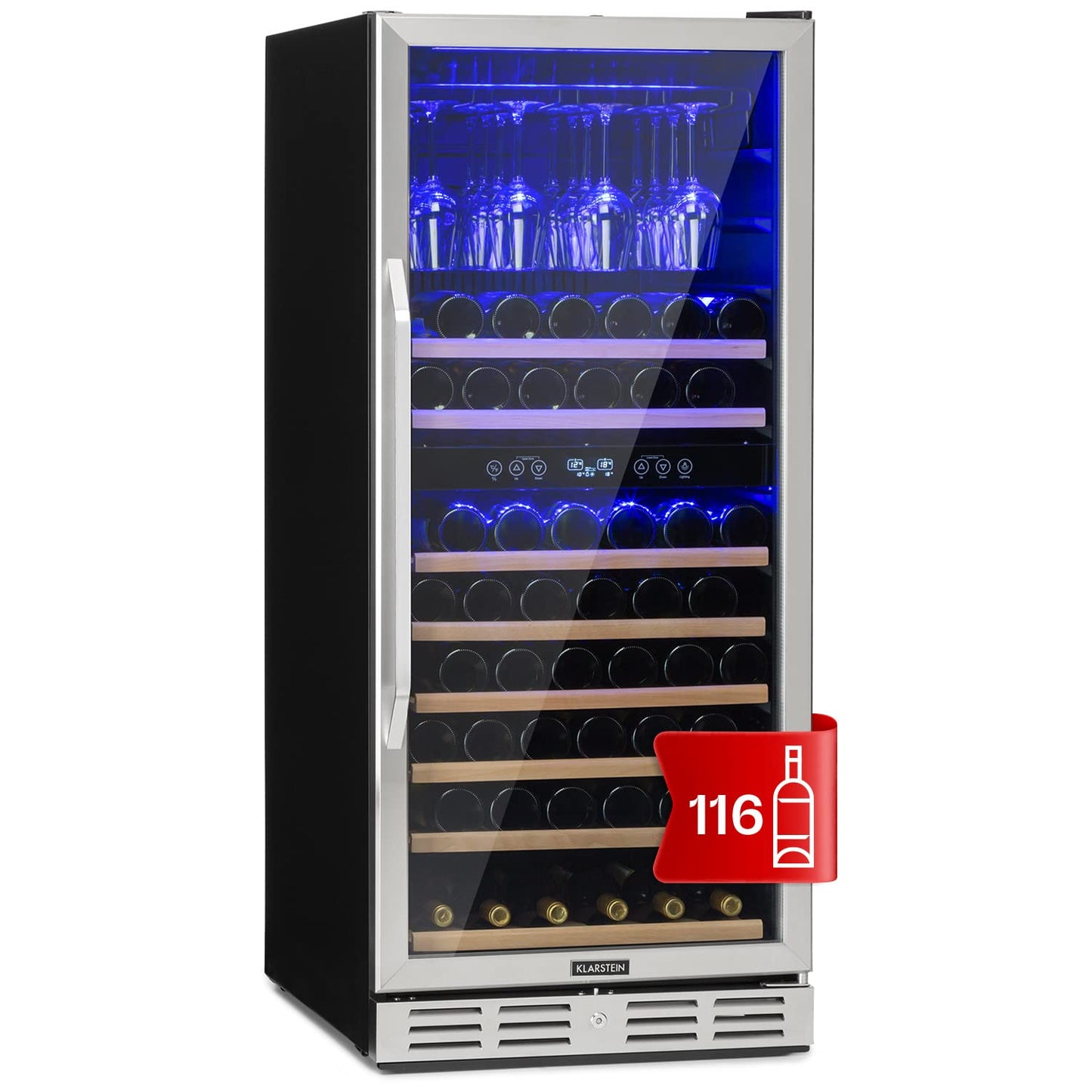 Klarstein built-in wine refrigerator, 2 zone drinks refrigerator small, small wine cabinet 306L, small wine refrigerator with glass door, indoor/outdoor bottle refrigerator, wine fridge 116 bottles