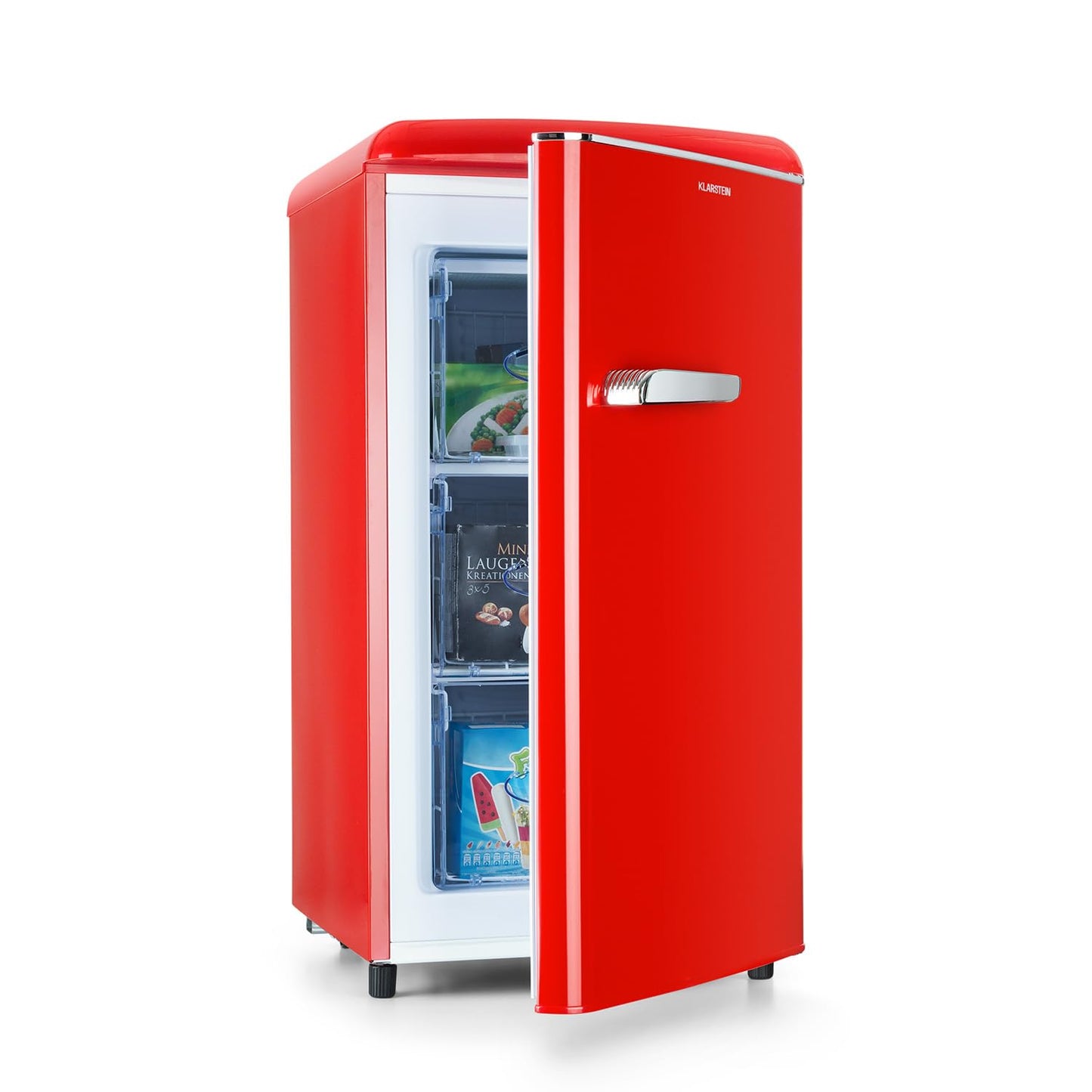 Klarstein Laika freezer - 60 litres total volume, thermostat with 5 levels, 0 to -18 °C, 3 shelves, freestanding, retro design, red