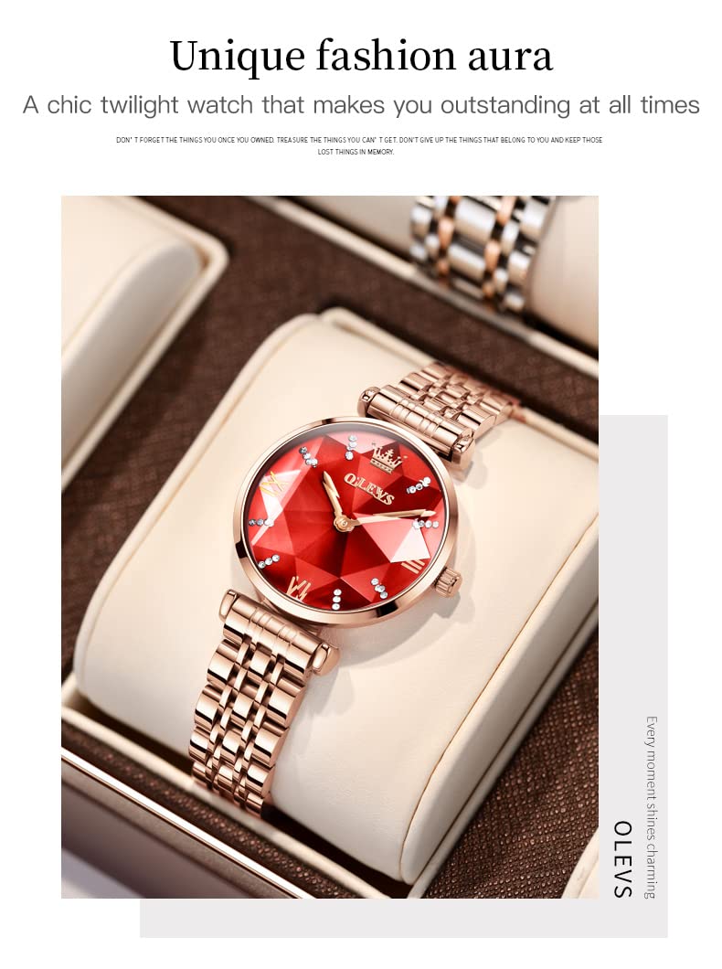 OLEVS Damenuhren Roségold Diamant Kleines Gesicht Edelstahlarmband Analoge Quarz Armbanduhren mit Kalender Leuchtend Wasserdicht Armreif Geschenke Set