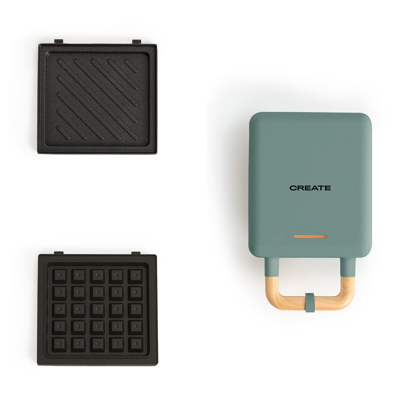 CREATE/STONE STUDIO/Sandwichmaker und Waffeleisen in Rosa-Barbie / 2 austauschbare Antihaftplatten, 1 Scheibe, 100º Offnung, BPA-frei, 105º Öffnung, Cool-Touch-Griff, 600W