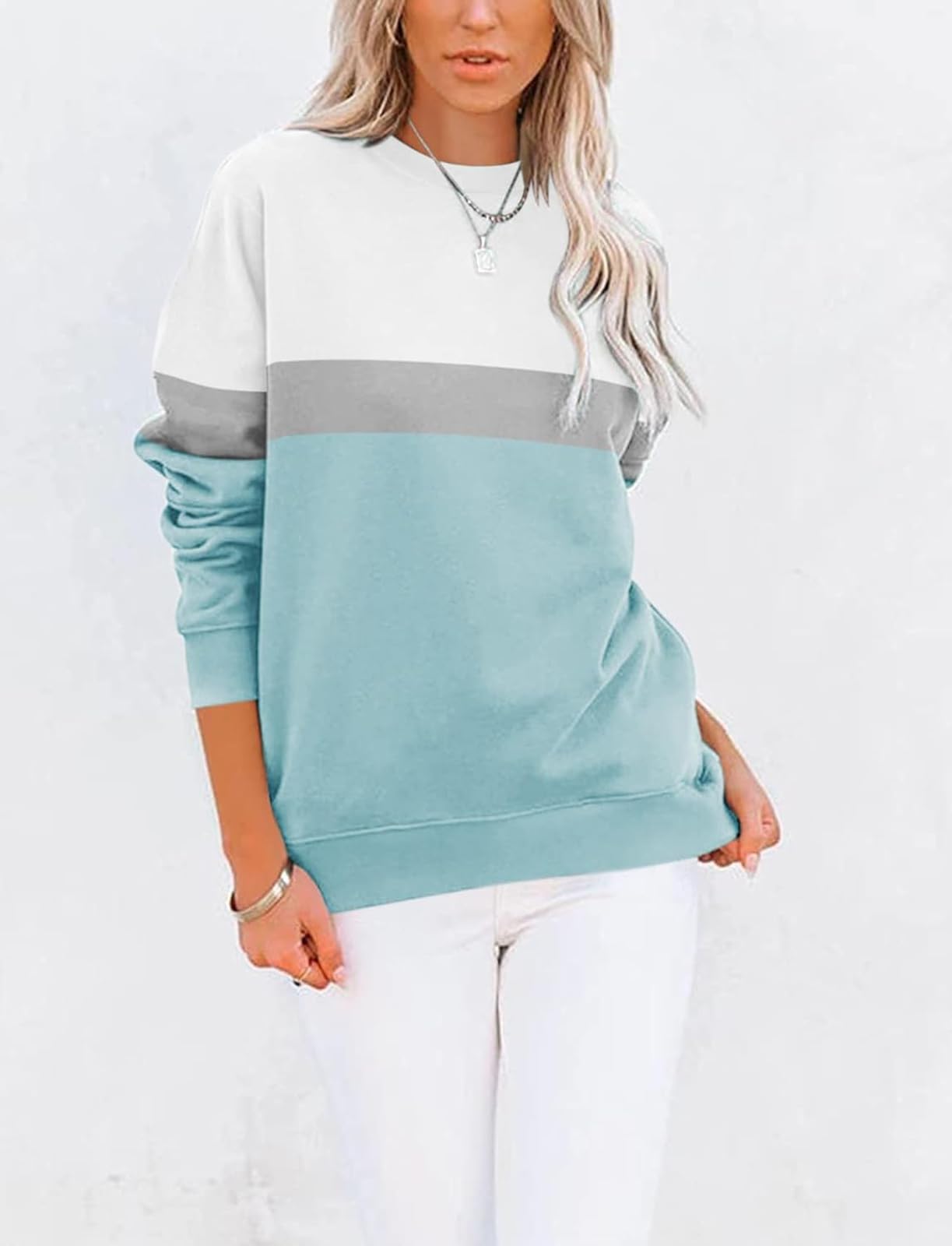 BUHIM Women’s Colorblock Sweatshirt – Casual Crewneck Long Sleeve Pullover