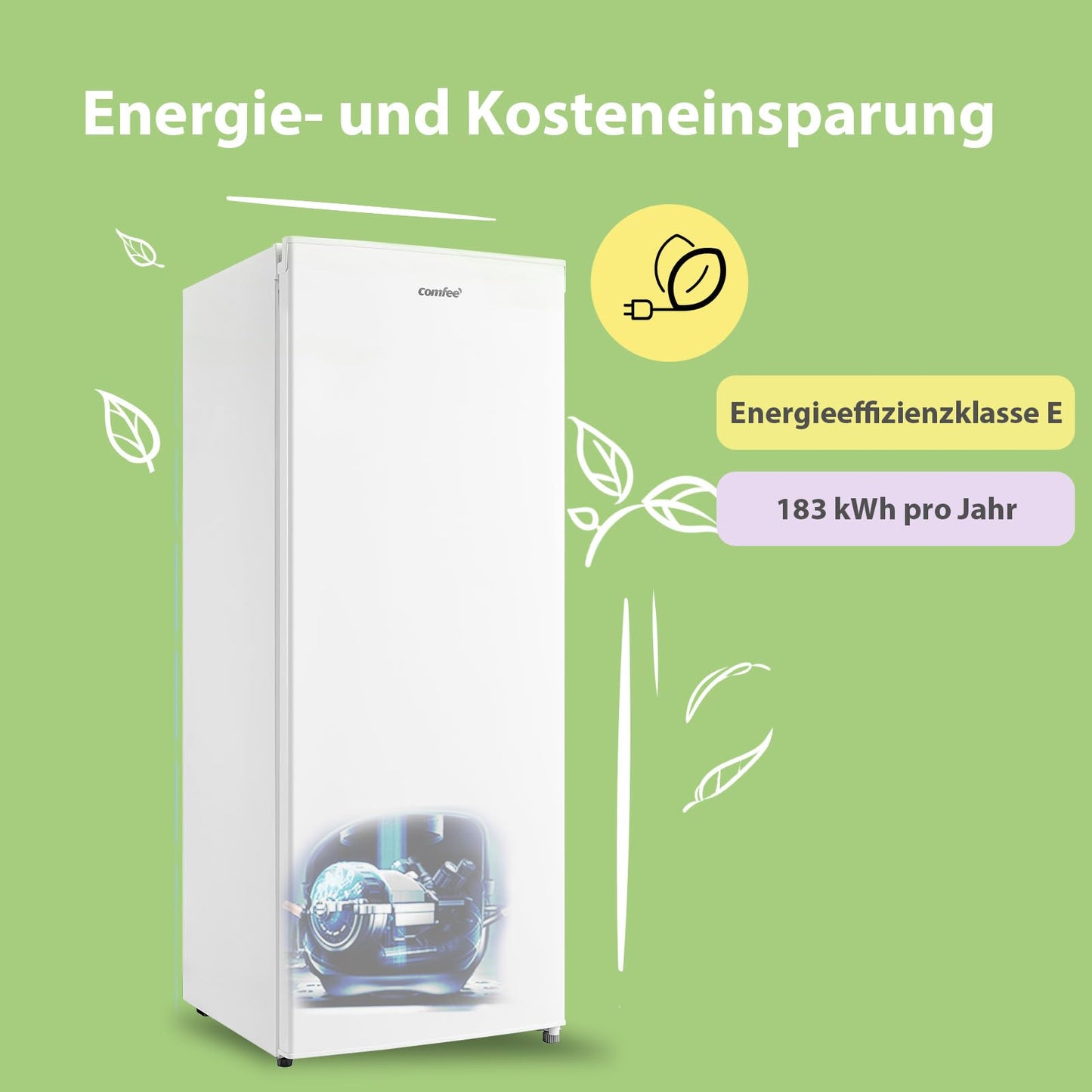 COMFEE' RCU60WH2(E) 60L Gefrierschrank senkrecht, 3 Fächer, Eintür, einstellbare Temperatur, umkehrbare Tür, leise, Freistehend, Weiß