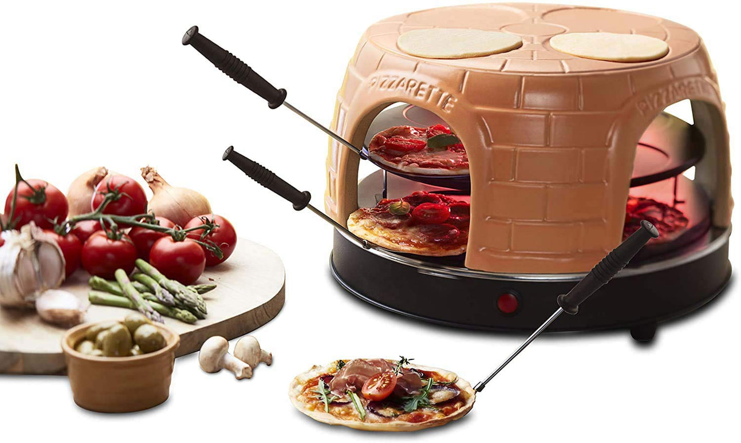 Emerio Pizzaofen, PIZZARETTE das Original, handgemachte Terracotta Tonhaube, patentiertes Design, für Mini-Pizza, echter Familien-Spaß für 8 Personen, PO-116124.1, Pink