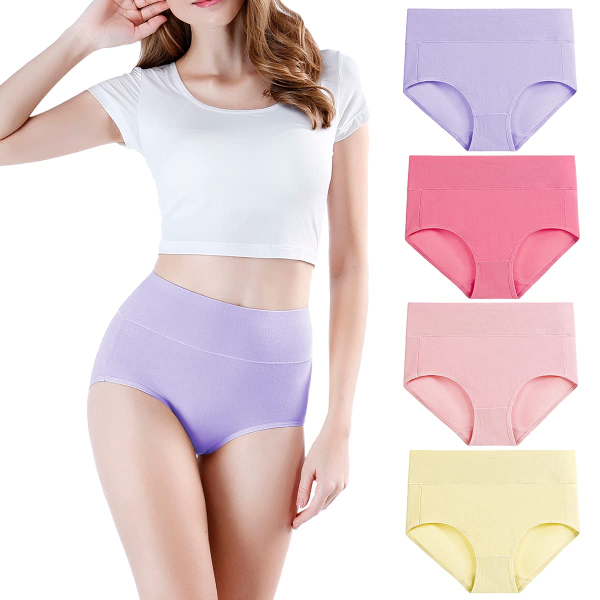 Wirarpa Women’s Cotton Underwear High Waist Briefs - Pack of 4