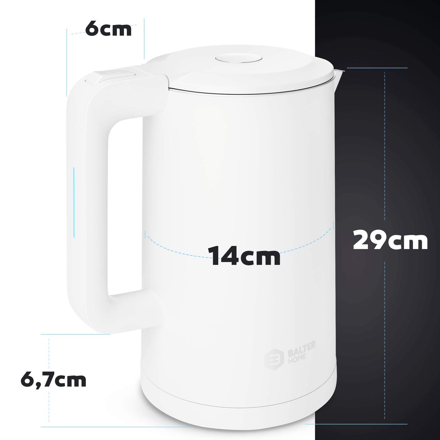 Balter Wasserkocher Edelstahl WK-4, 1,7 Liter, elektrischer Wasserkocher, Doppelwand Design, BPA frei, LED, Teekocher Kompakt, leise (Schwarz)