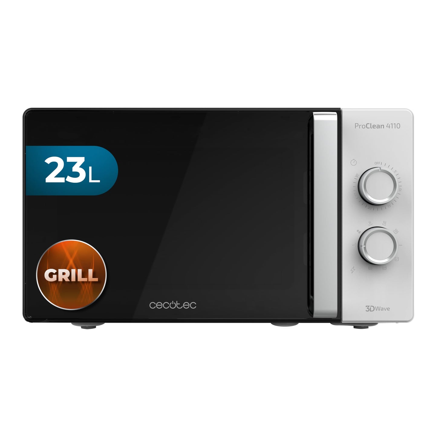 Cecotec Mikrowelle Pro Clean 5110 Inox. 700 W, Grill 800 W, 20 L, Ready 2 Clean, Beschichtung 3D Wave Frontspiegel, 8 Programme,60 Min Timer, LED, Edelstahl In Silber Schwarz