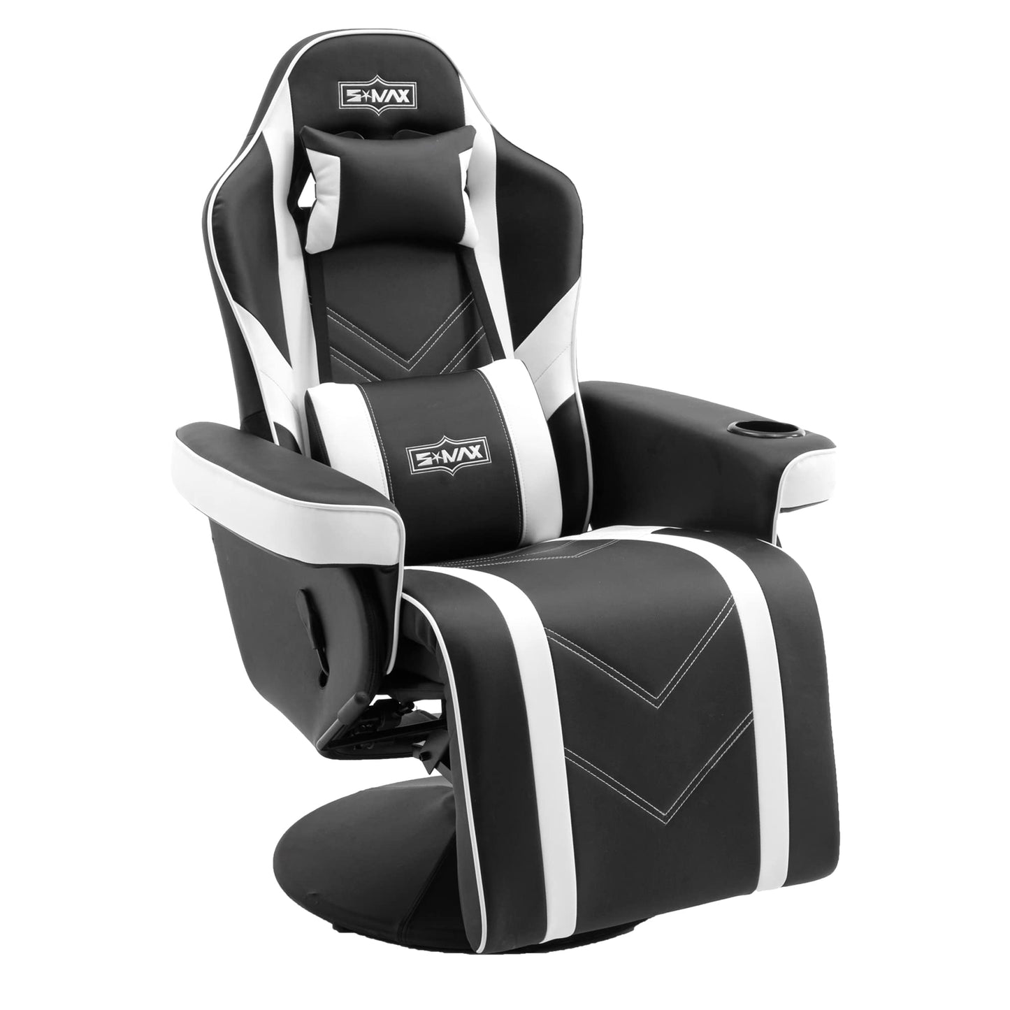 S*MAX Gaming Stuhl mit Fußstütze Gaming Sessel hoher Rückenlehne mit Verstellbarer Rückenlehne Becherhalter Seitentasche Gaming Stühle für Erwachsene Schwarz