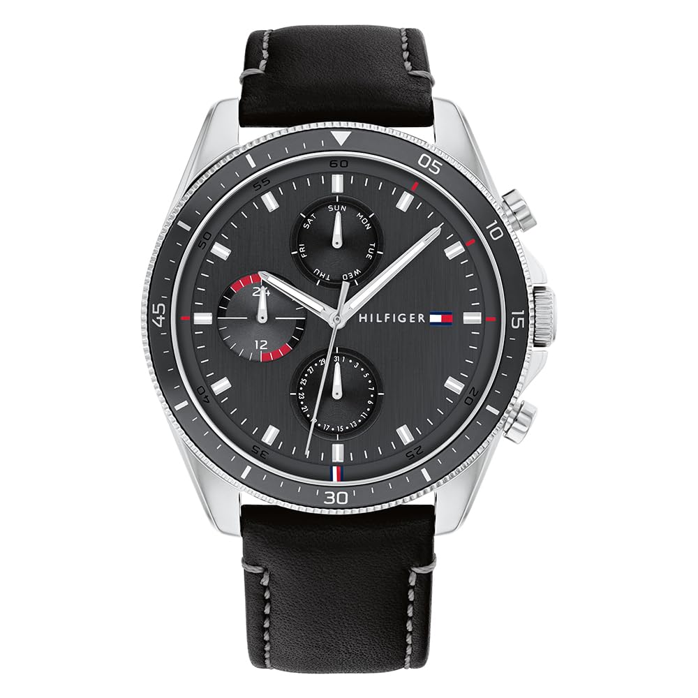Tommy Hilfiger Multi Zifferblatt Quarz Uhr für Herren mit Edelstahl-und Lederarmband
