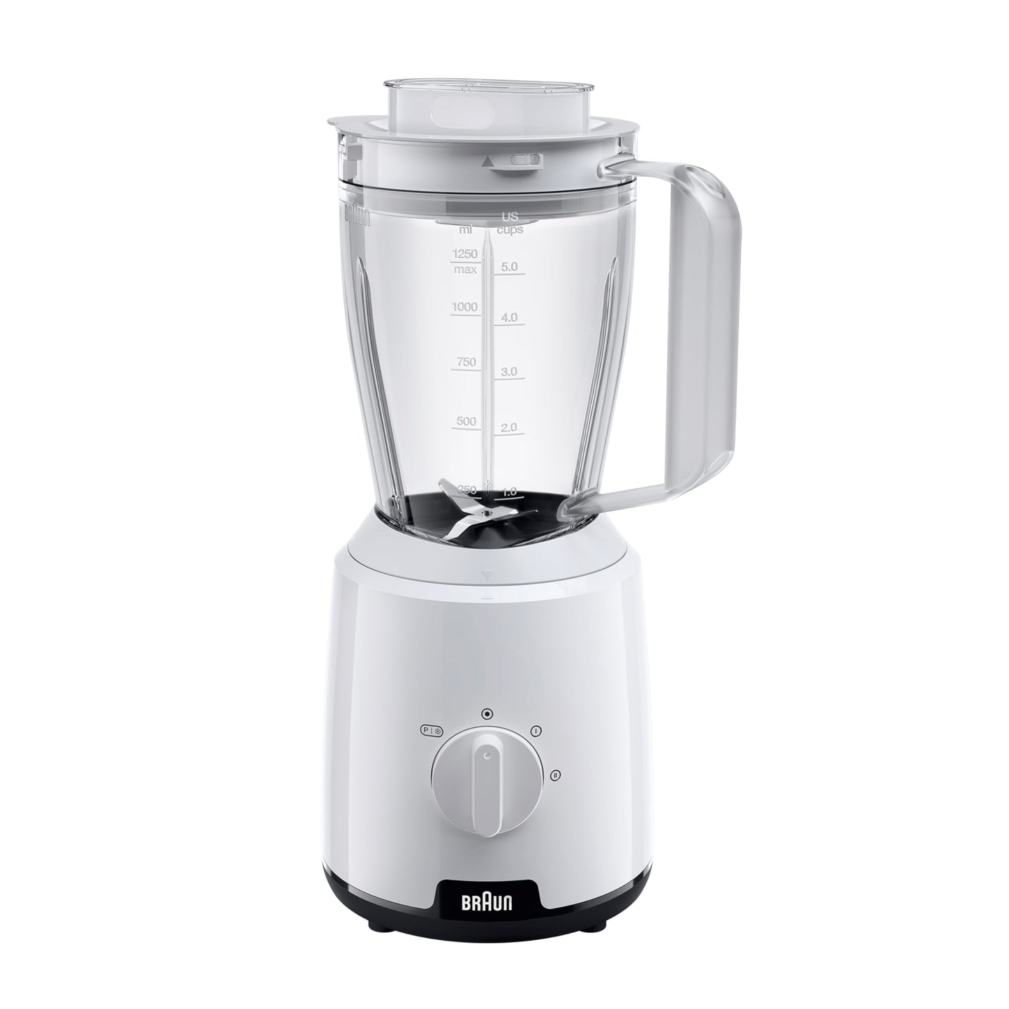 Braun PowerBlend 1 Standmixer mit 1,5 l Glas-Mixaufsatz, Küchenhelfer zum Zerkleinern, Pürieren & Mixen, Ice-Crush-Funktion, 2 Geschwindigkeiten, 600 Watt, Weiß