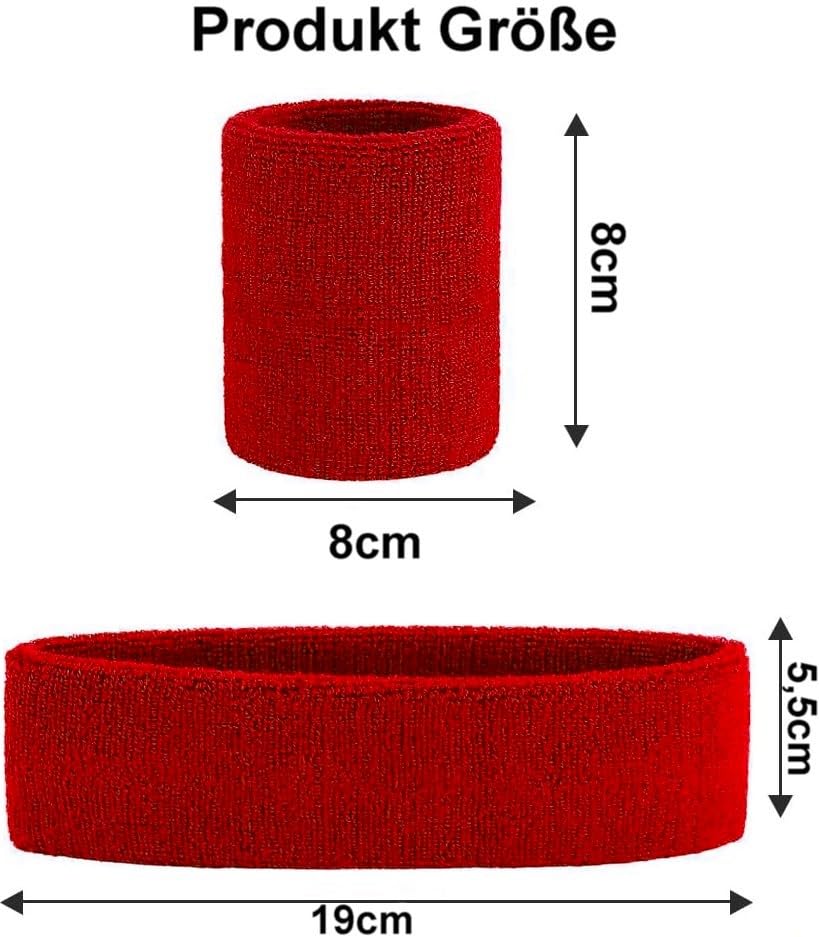 Hatstar 3-teiliges Schweißband Set | 1x Stirnband + 2X Schweißbänder für Handgelenke | Stirnband Damen & Herren | Accessoire für Karneval & Fasching Aerobic Kostüm