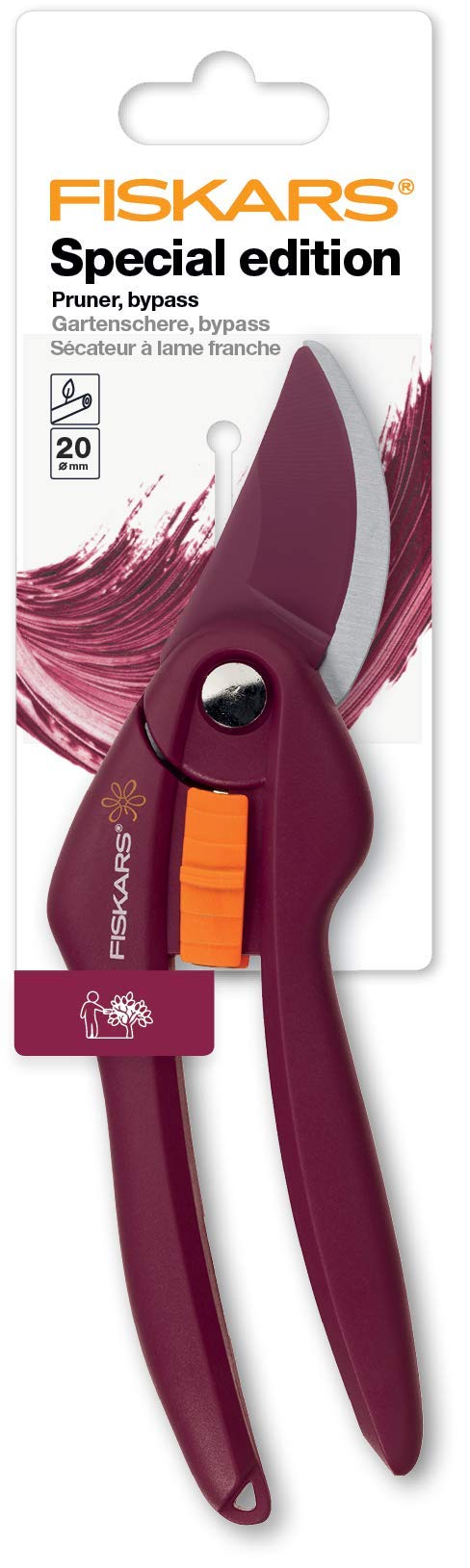 Fiskars Bypass-Gartenschere für frische Äste und Zweige, Antihaftbeschichtet, Hochwertige Stahl-Klingen, Länge: 20 cm, Schwarz/Orange, SingleStep