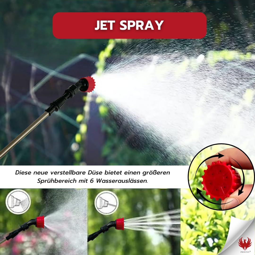 Phoenix - Drucksprüher Manueller Pumpsprühflasche mit Verstellbarer Lanze und Schultergurt - Perfekt für Gartenarbeit, Unkrautbekämpfung, Herbizid- und Insektizid-Anwendung