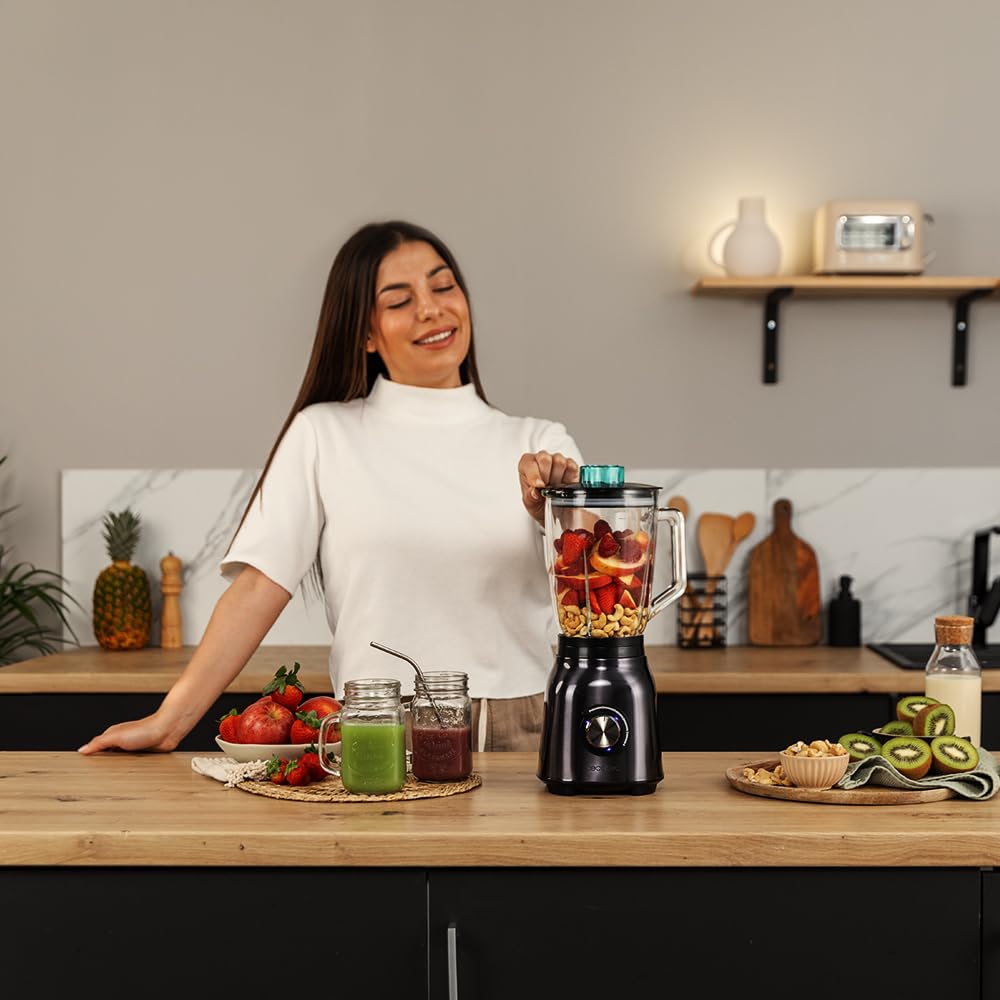 Cecotec Standmixer Power Black Titanium 1800MAX Blend It, 1800 W maximale Leistung, 5 Geschwindigkeiten, 6 Klingen aus Edelstahl, Ice-Crush-Funktion, Turbo- und Smoothie-Funktion, AutoClean-Funktion