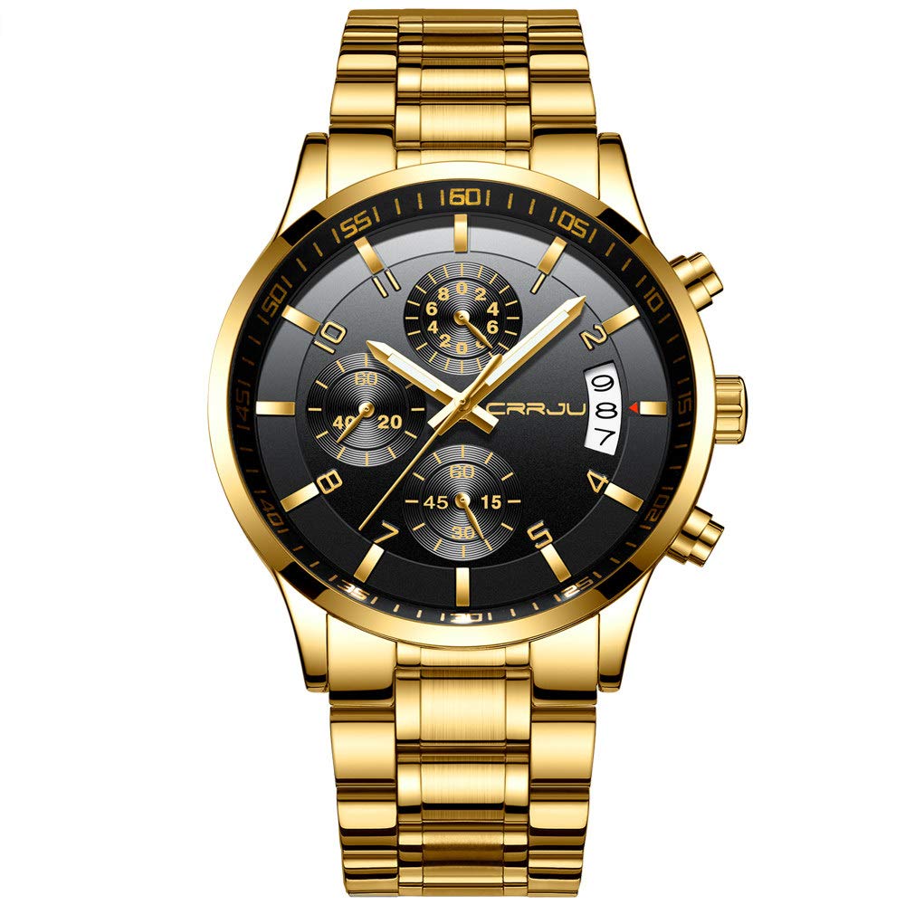 CRRJU Herren Uhr Business Edelstahl wasserdichte Chronographen mit Kalender Armbanduhr Edelstahlband Stoppuhr Analog Quarzuhr