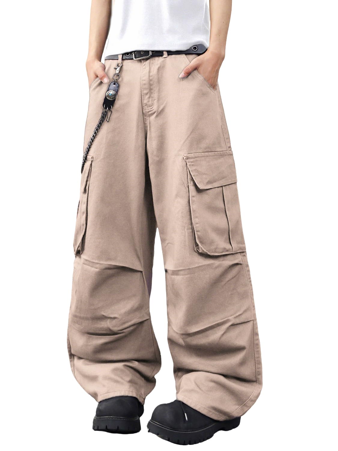 Zewool Men’s Casual Wide-Leg Denim Cargo Pants – Medium Weight Baggy Jeans
