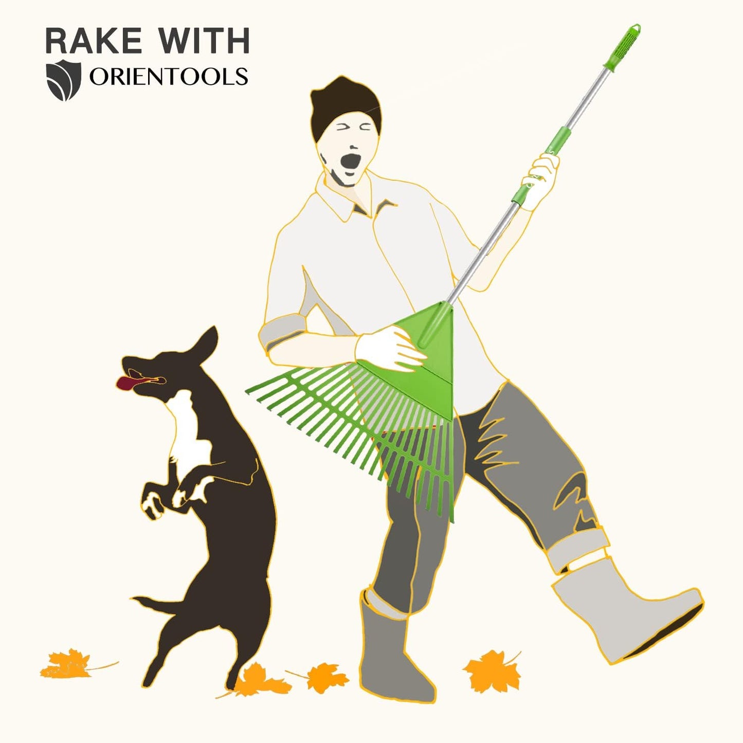 ORIENTOOLS Garten Laubrechen, Garten Rechen für Rasen Laub mit verstellbarem Griff 107 bis 156 cm Rechen, 22 Starke Zinken Kunststoff Kopf Strauch Rechen, Landschaftsbesen für Rasen und Blätter