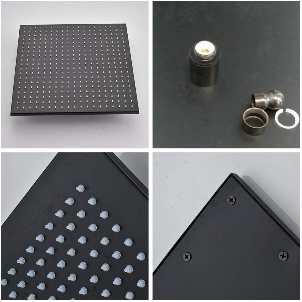 JUNSOTTOR 30 * 30cm Luxus LED Regendusche Einbau-Duschkopf Deckenbrause Quadrat Überkopfbrause Farbewelchseln nach Temperatur aus Messing Schwarz