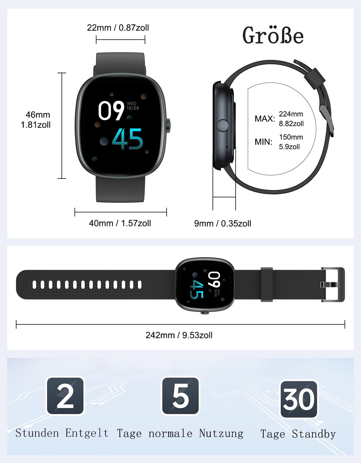 HUAKUA Smartwatch Damen Herren mit Telefonfunktion,1,85" Smartwatch mit 100+Sportmodi Fitnessuhr mit Pulsuhr Schlafmonitor SpO2 Schrittzähler Fitness Tracker IP68 Wasserdicht für Anforid iOS Handy