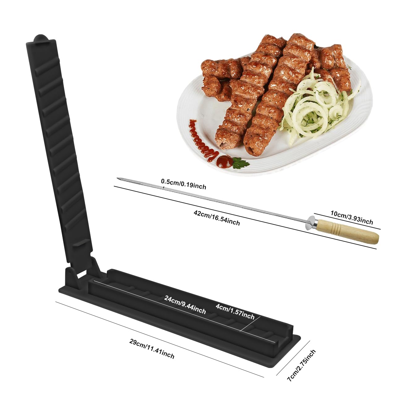 PAXLINSEN Großer Kebab Maker Kunststoff Presse mit 6 Edelstahl Spieße und 1 Schäler, Kabob Spieße Barbecue Maschine Maker Form, tragbare einfach zu bedienen Kebabs Wesentliche Grillen Werkzeug