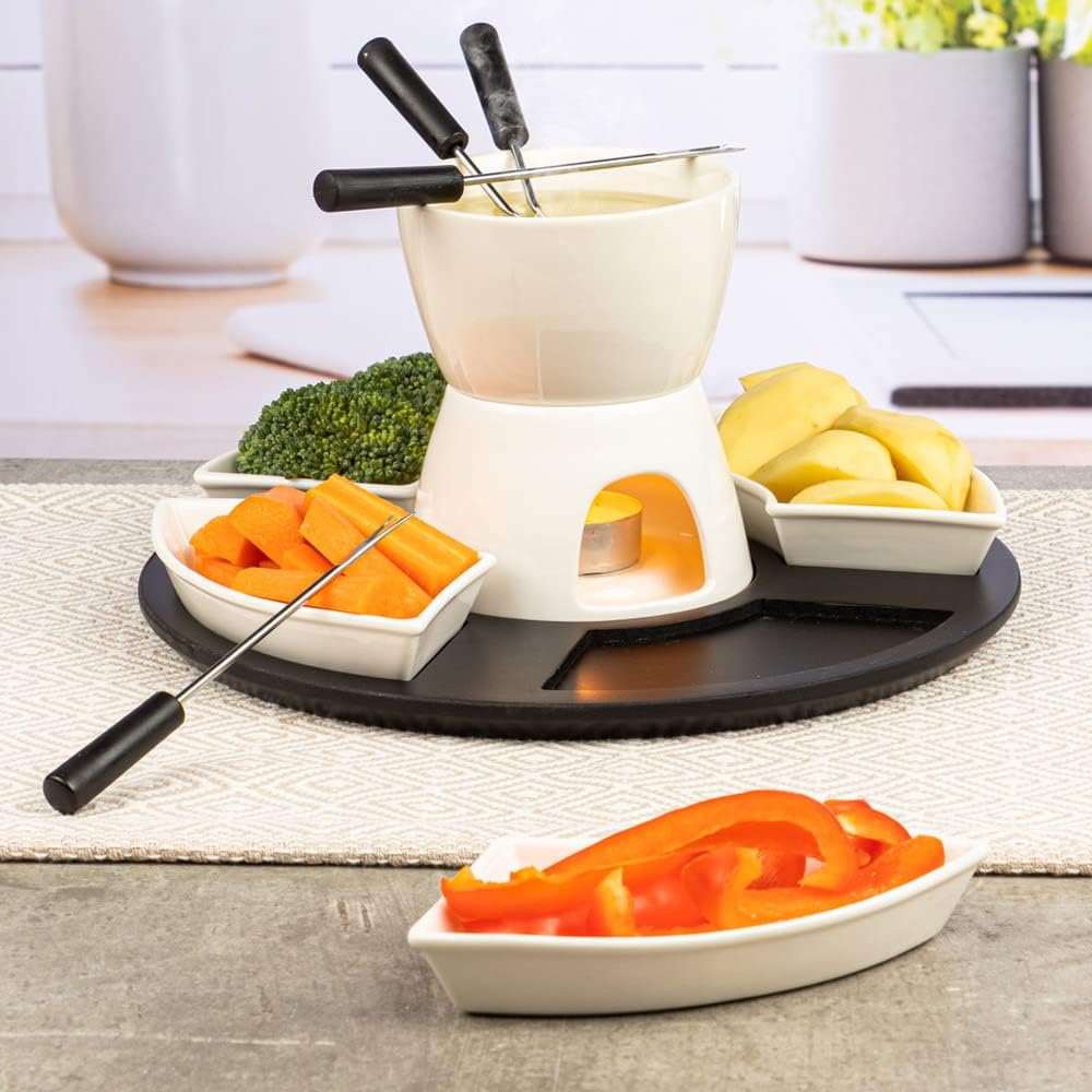 BeBuy24 Fondueset 11 teilig Keramik Porzellan Schokofondue Käsefondue Fondue Set Schoko Käse