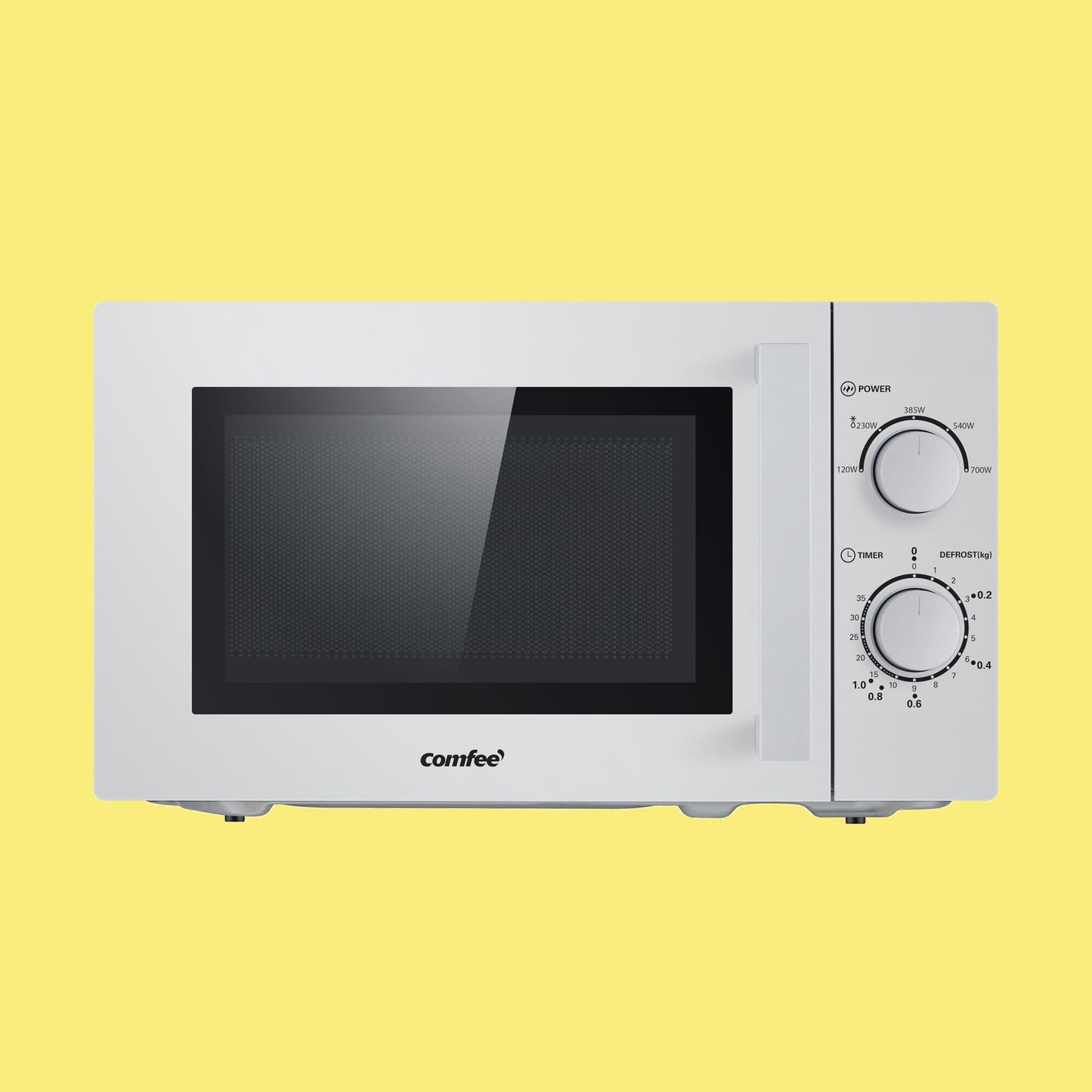 Comfee CMSN 20 wh Mikrowelle / Solo-Mikrowelle mit 5 Leistungsstufen/ Innenbeleuchtung/ easy Defrost/360°Drehteller / Zwei Drehregler/20L/700W/ Weiß, Mechanisch