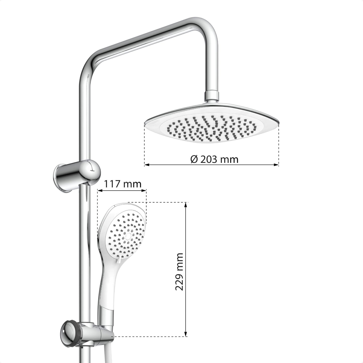 EISL Duschset EASY FRESH, Duschsystem ohne Armatur 2 in 1 mit großer Regendusche (250 x 200 mm) und Handbrause, Regendusche ohne Armatur ideal zum Nachrüsten, komplettes Montageset, Chrom DX12006