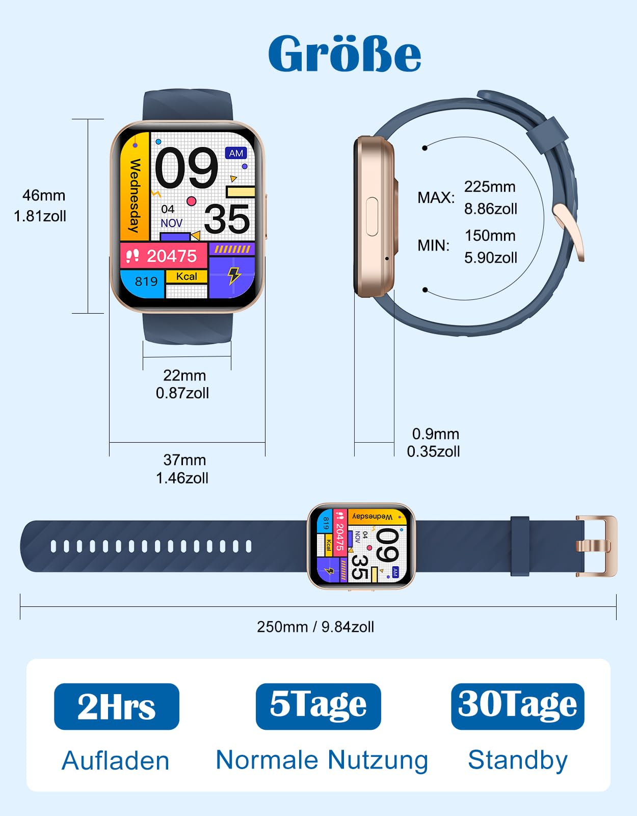 RUIMEN Smartwatch Damen Herren mit Telefonfunktion Fitnessuhr Schrittzähler Uhr mit Pulsmesser SpO2 Messung Schlafüberwachung Nachrichten Multi Trainingsmodi Smart Watch Wasserdicht Für Android iOS