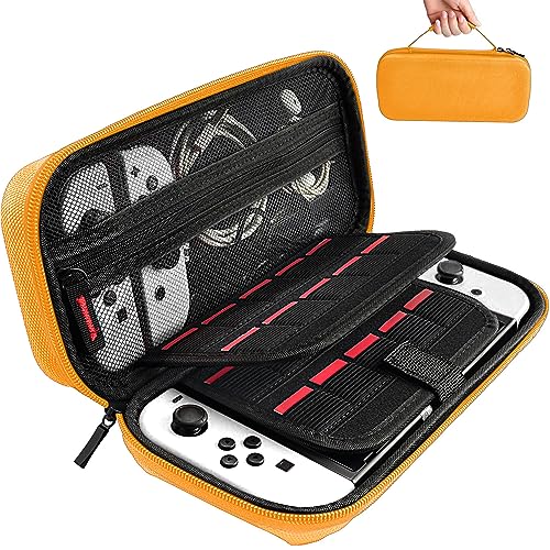 daydayup Tasche Kompatibel mit Nintendo Switch und New Switch OLED, Harte Tragetasche Hülle Case für die Nintendo Switch, Schutzhülle mit Aufbewahrung für 20 Spiele, Konsole & Zubehör - Schwarz