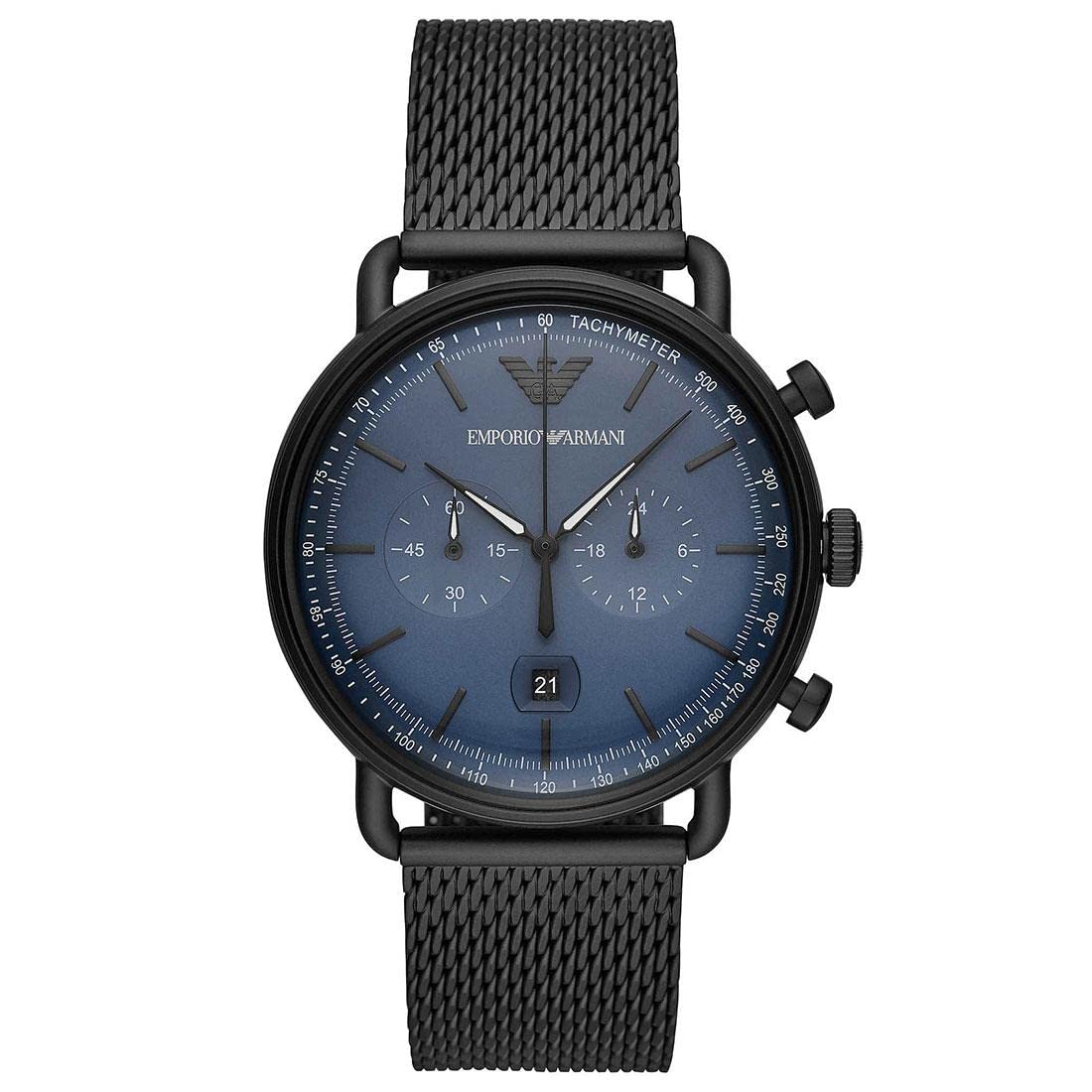 Emporio Armani Uhr für Männer, 2 Unterzifferblätter Chronographenwerk und 43mm Gehäusegröße mit Edelstahl-, Leder- oder Silikonarmband
