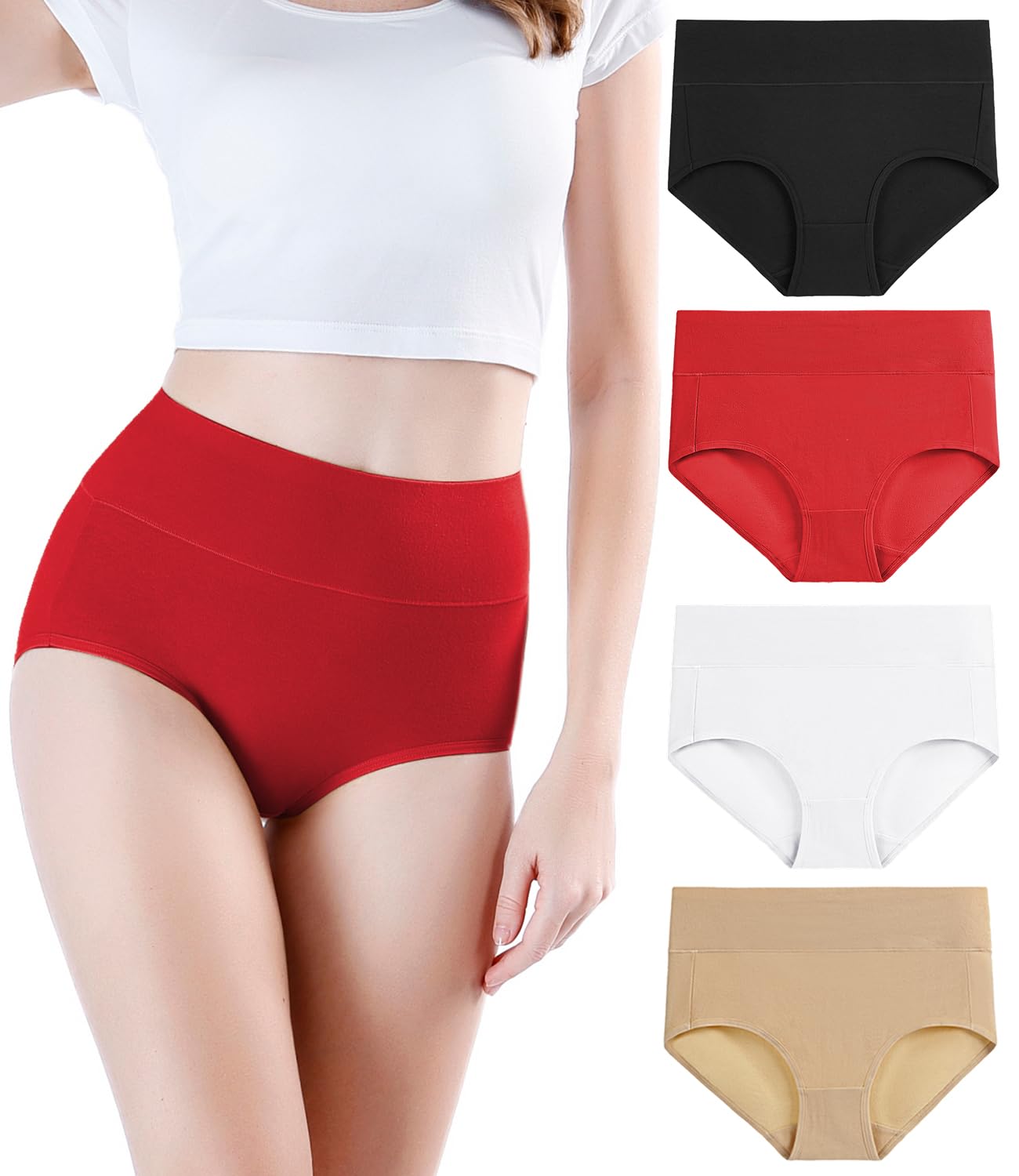 Wirarpa Women’s Cotton Underwear High Waist Briefs - Pack of 4