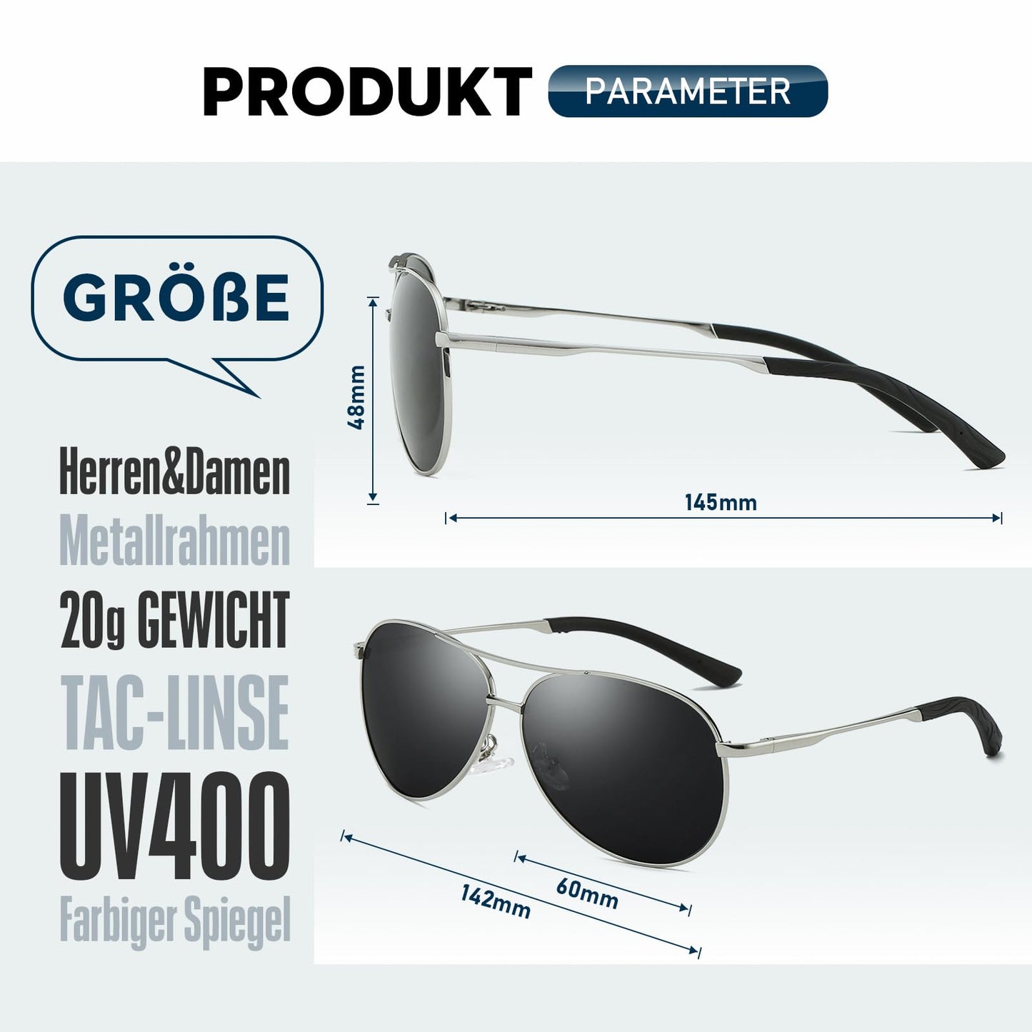 wearPro Sonnenbrille-Herren-Damen-Polarisiert Premium Metallrahmen Sonnenbrillen Unisex mit UV400 Schutz Vintage Schwarz Fahrerbrille