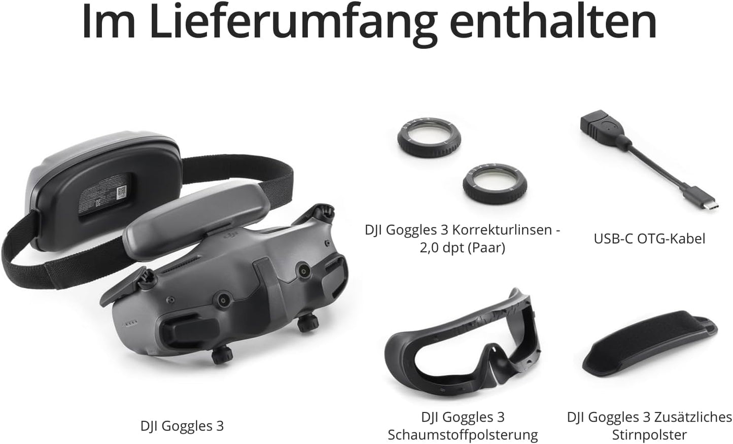DJI Goggles 3, FPV Goggles mit atemberaubenden Micro-OLED Bildschirmen, immersives Flugerlebnis, O4 HD Videoübertragung, einstellbare Dioptrien, Wireless Streaming, Drohnenbrille
