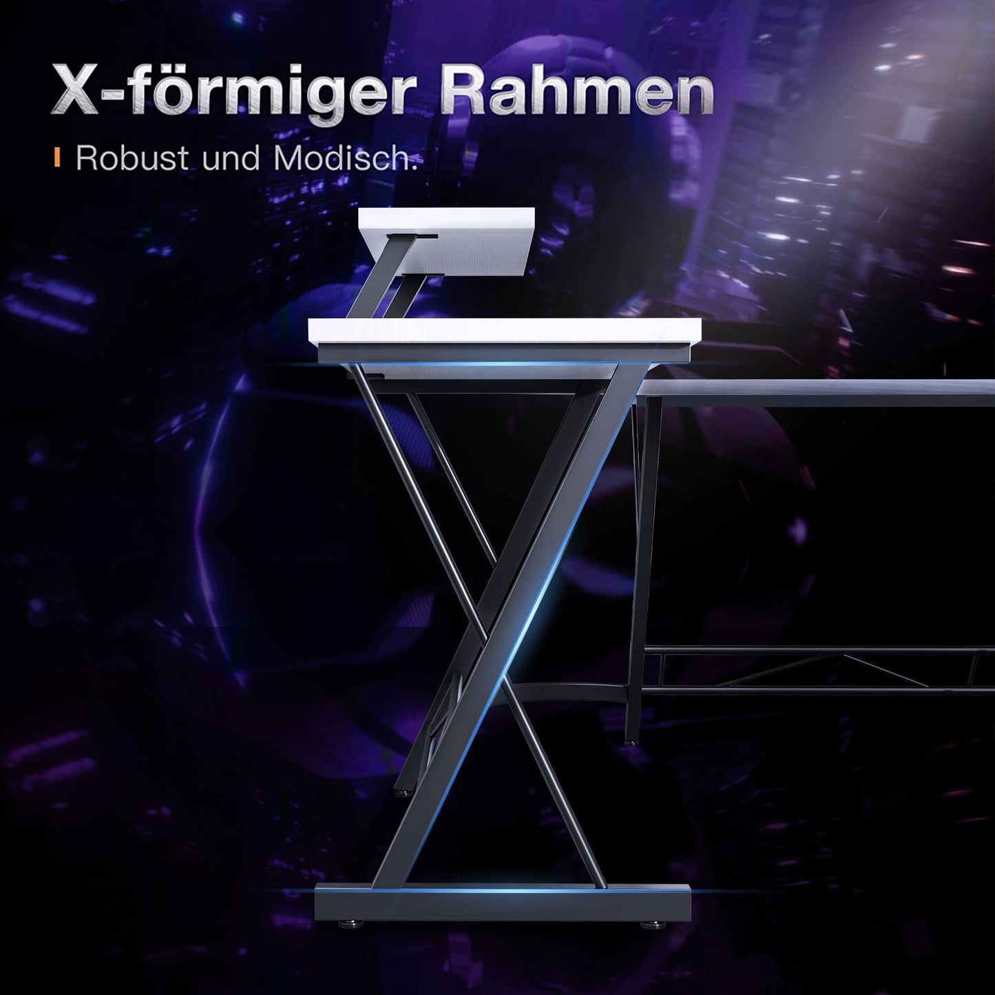 ODK Gaming Tisch, Gaming Schreibtisch Eckschreibtisch für Gamer, Schreibtisch L Form mit Monitorständer für Büro (Schwarz, 127 x 127 cm)