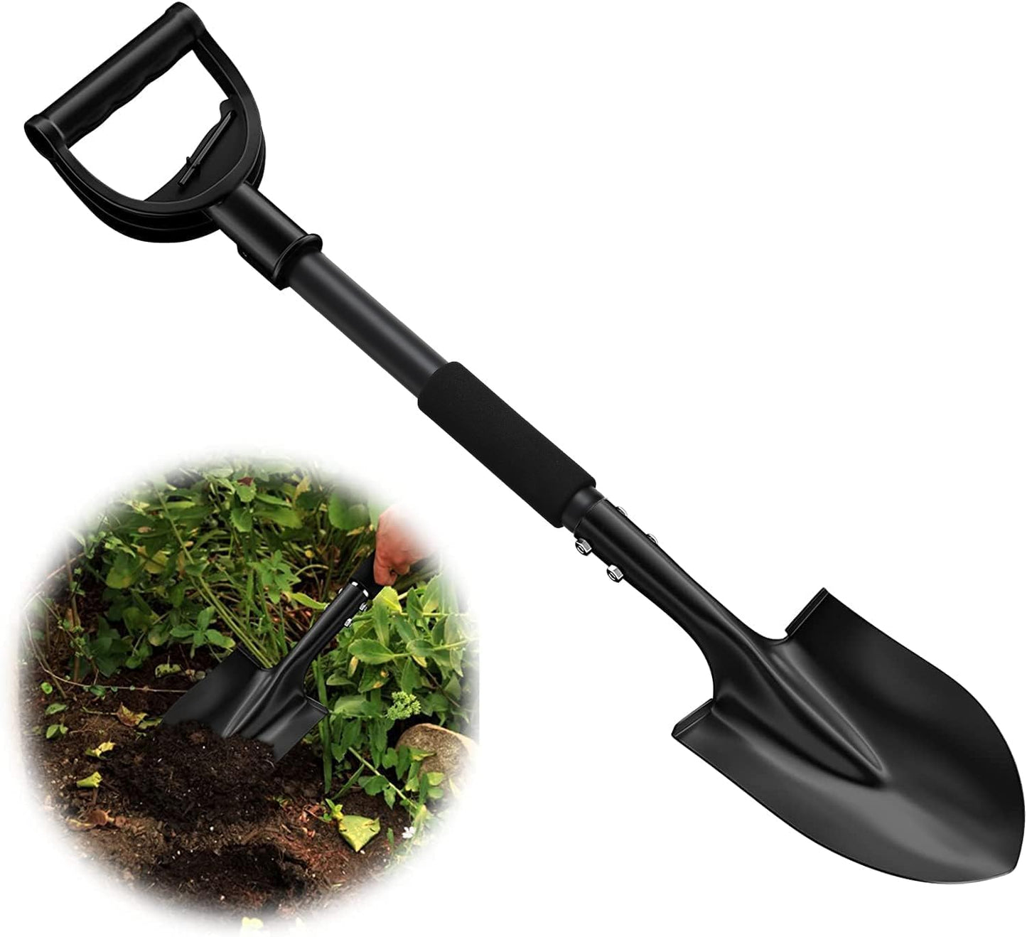 Gärtnerspaten für Harte, 78cm Schaufeln Steinige Böden aus Stahl, Spitz mit Gebogenem D-Förmigen Griff Schwerlast-Autoschaufel, Geeignet für Ausgrabung Camping Car Gardening/Schwarz