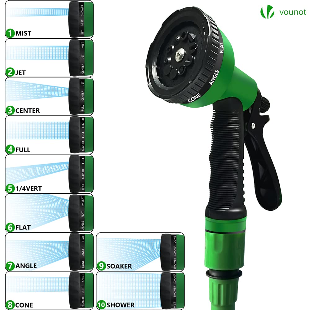 VOUNOT® Flexibler Gartenschlauch 30 m, Flexibel Wasserschlauch Dehnbarer mit 10 Sprühfunktionen, Schnelladaptern und Wandhalterung, Schwarz