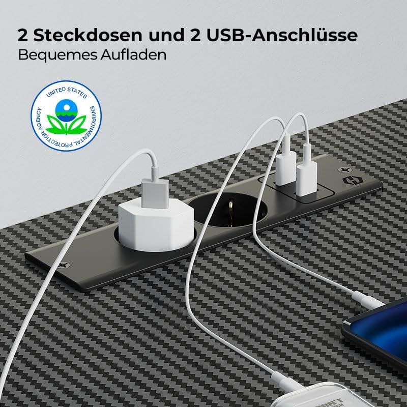 SEVEN WARRIOR Gaming Tisch, Schreibtisch mit LED, Steckdosen, Eckschreibtisch mit Monitorständer, 2 Haken, Ergonomischer Computertisch L Form, 127cm